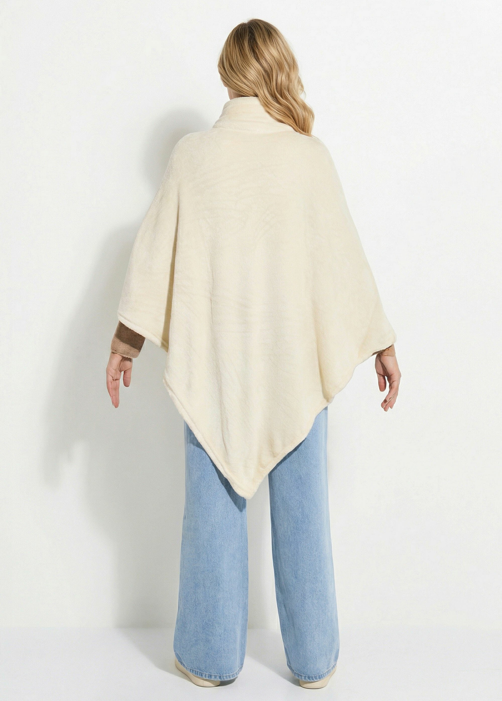 Poncho maille polaire avec col montant Femme Beige TIS-COSY-PONCHO DO1