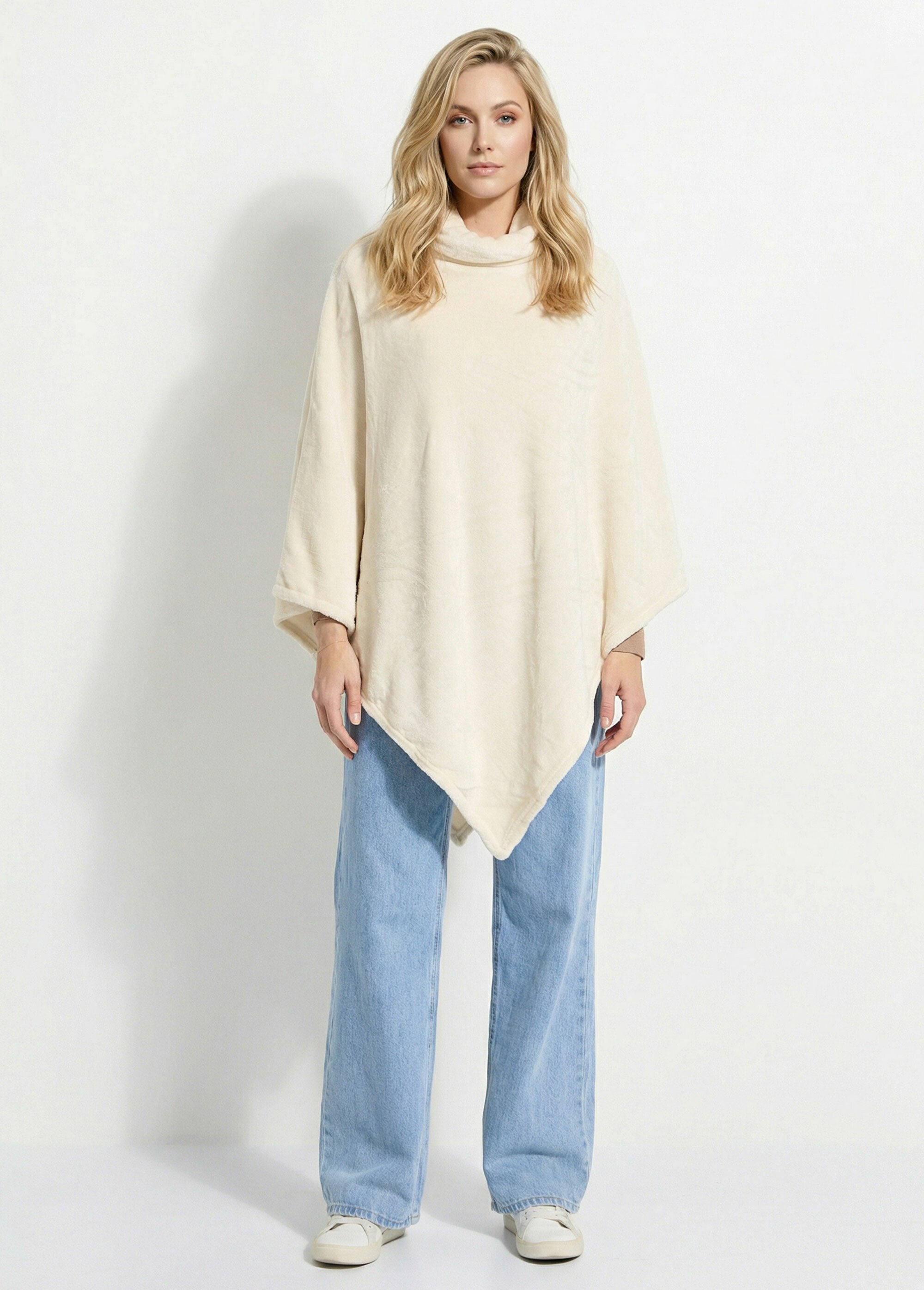 Poncho maille polaire avec col montant Femme Beige TIS-COSY-PONCHO FA1