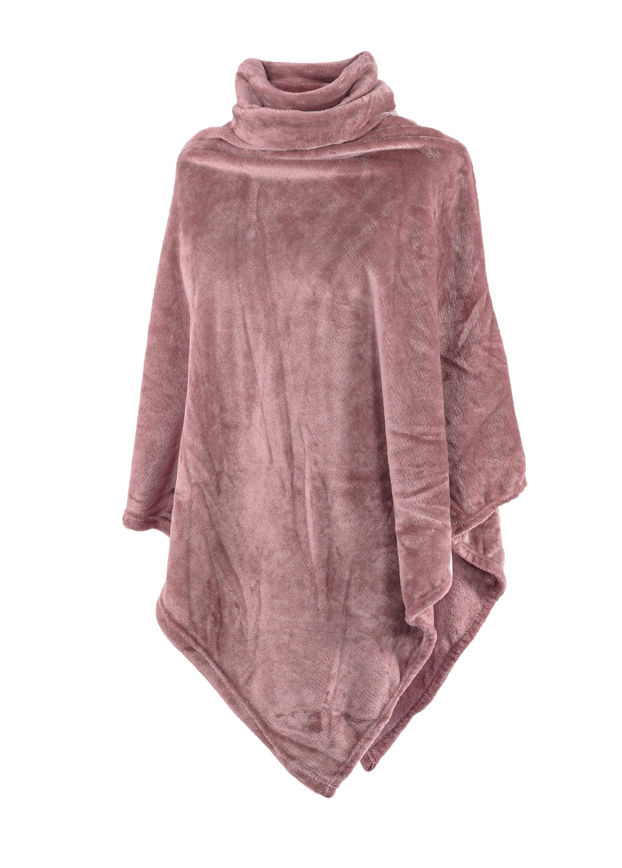 Poncho maille polaire avec col montant Femme Rose TIS-COSY-PONCHO AP1