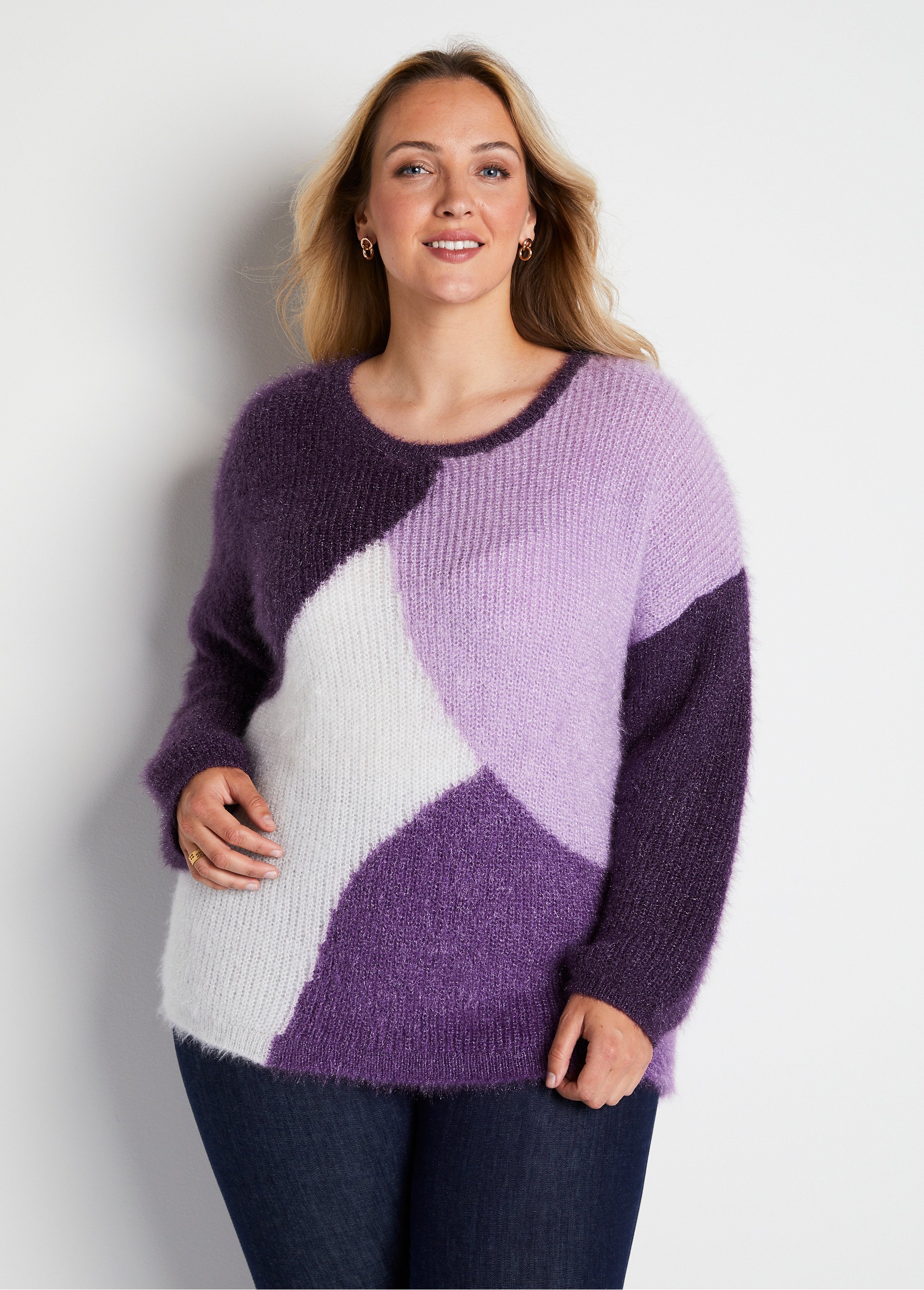 Pull doux colorblock maille poilue