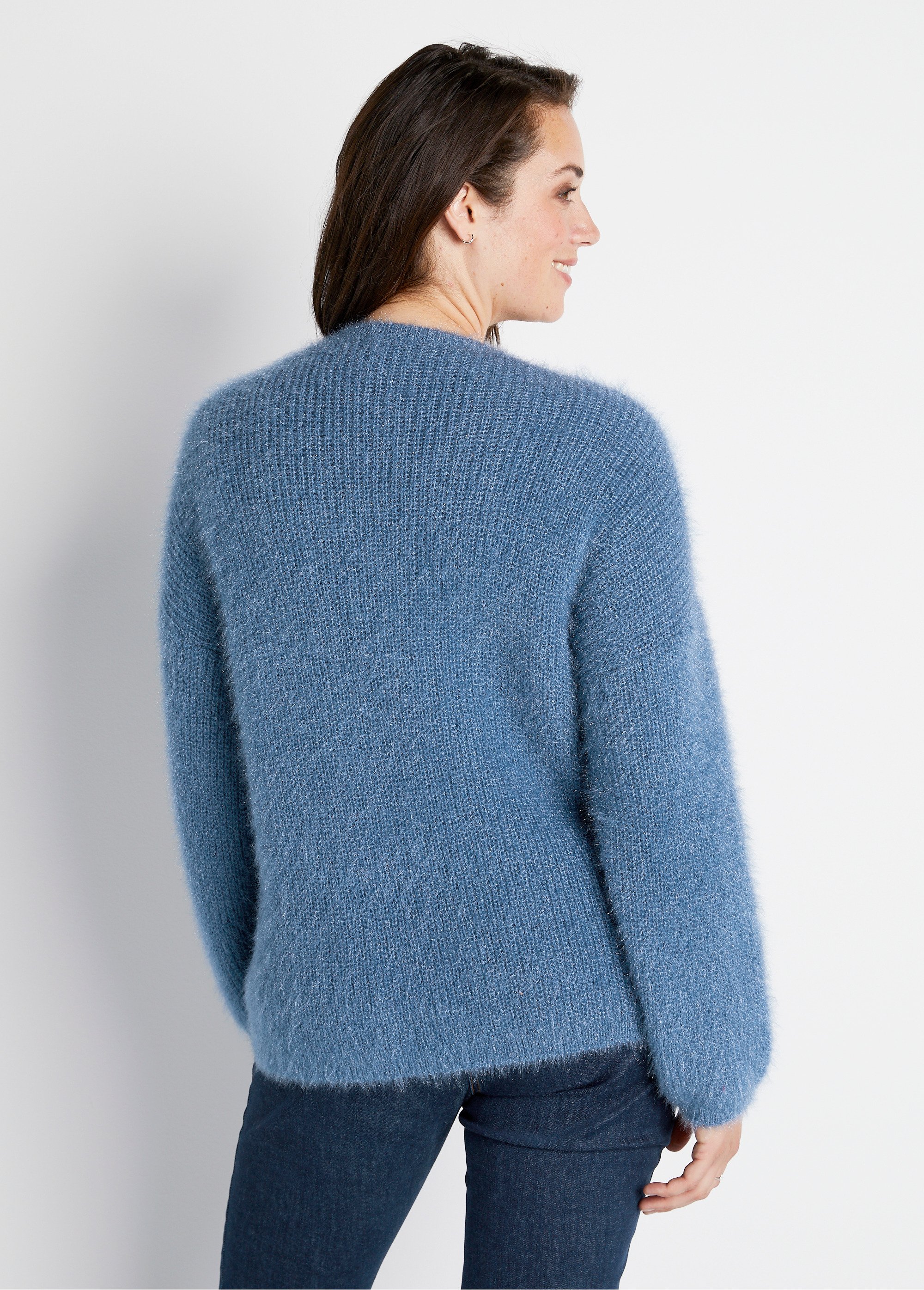 Pull doux colorblock maille poilue