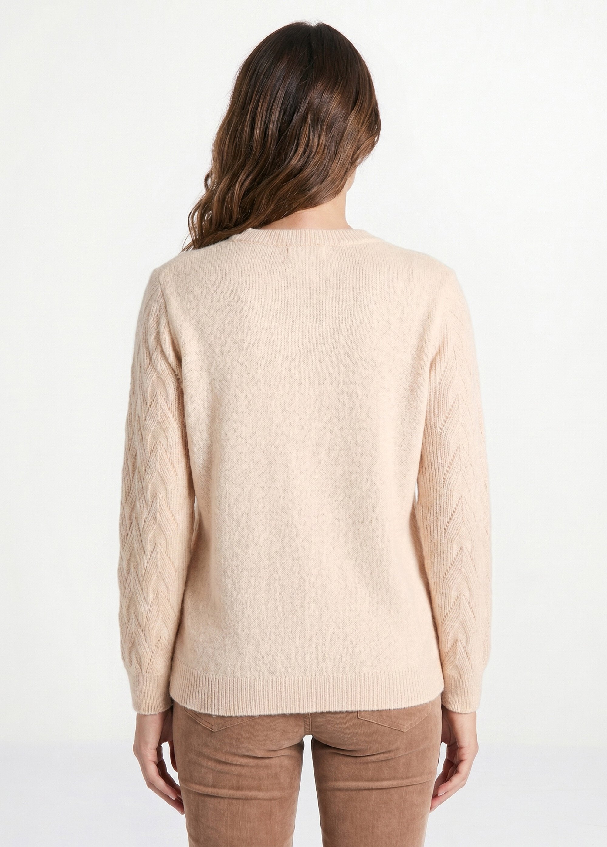 Pull doux uni col rond maille fantaisie Femme Beige PEUTON DO1