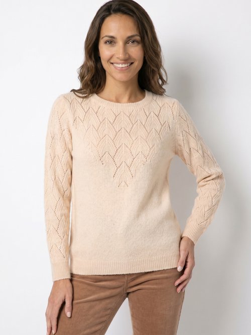 Pull doux uni col rond maille fantaisie Femme Beige PEUTON FA1