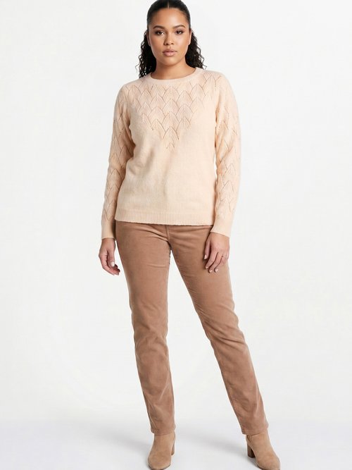 Pull doux uni col rond maille fantaisie Femme Grande Taille Beige PEUTON SI1