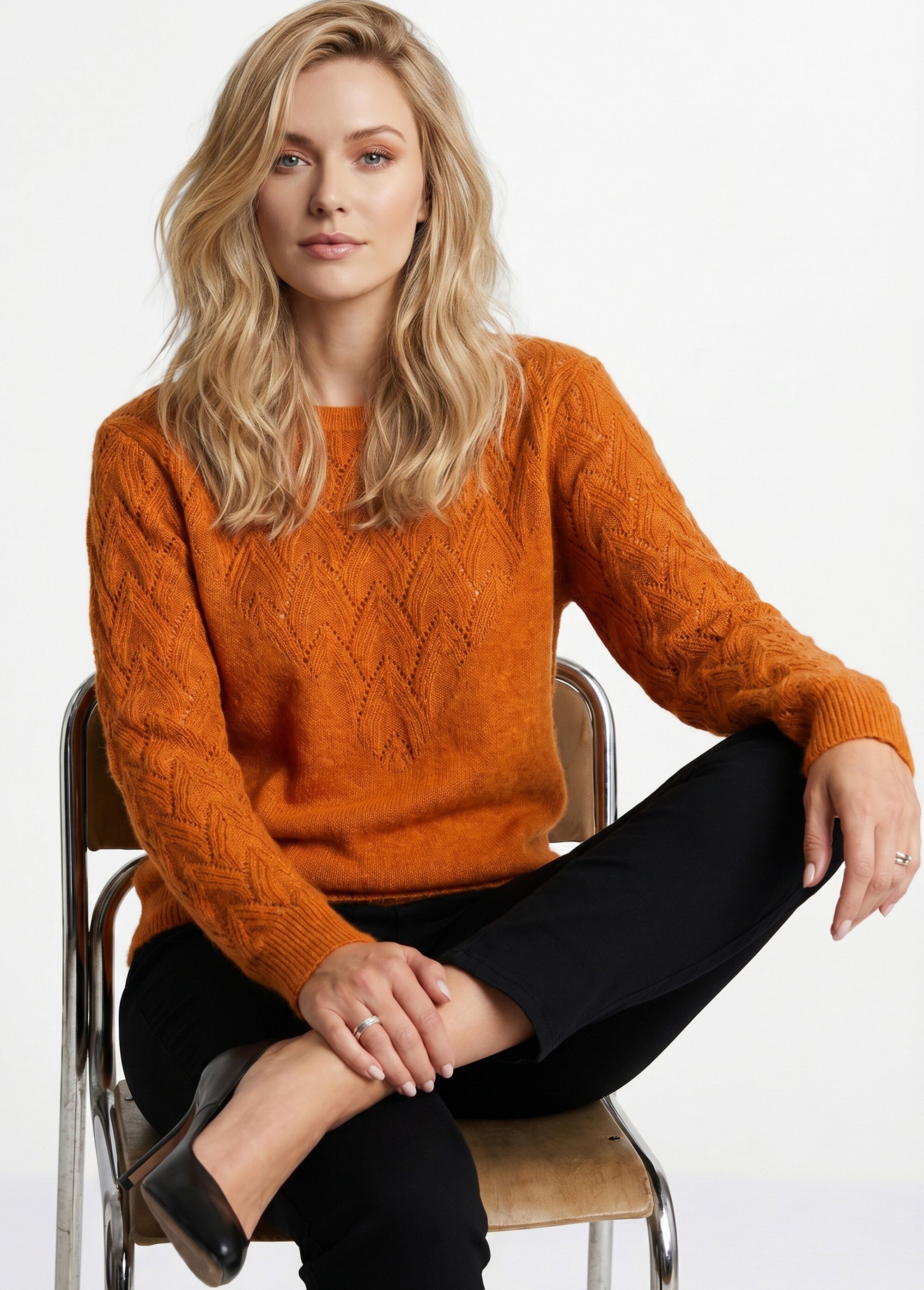 Pull doux uni col rond maille fantaisie Femme Marron PEUTON MV1