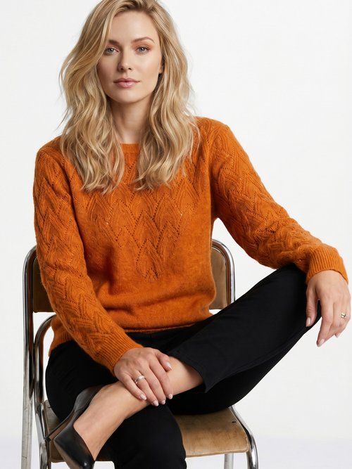 Pull doux uni col rond maille fantaisie Femme Marron PEUTON MV1