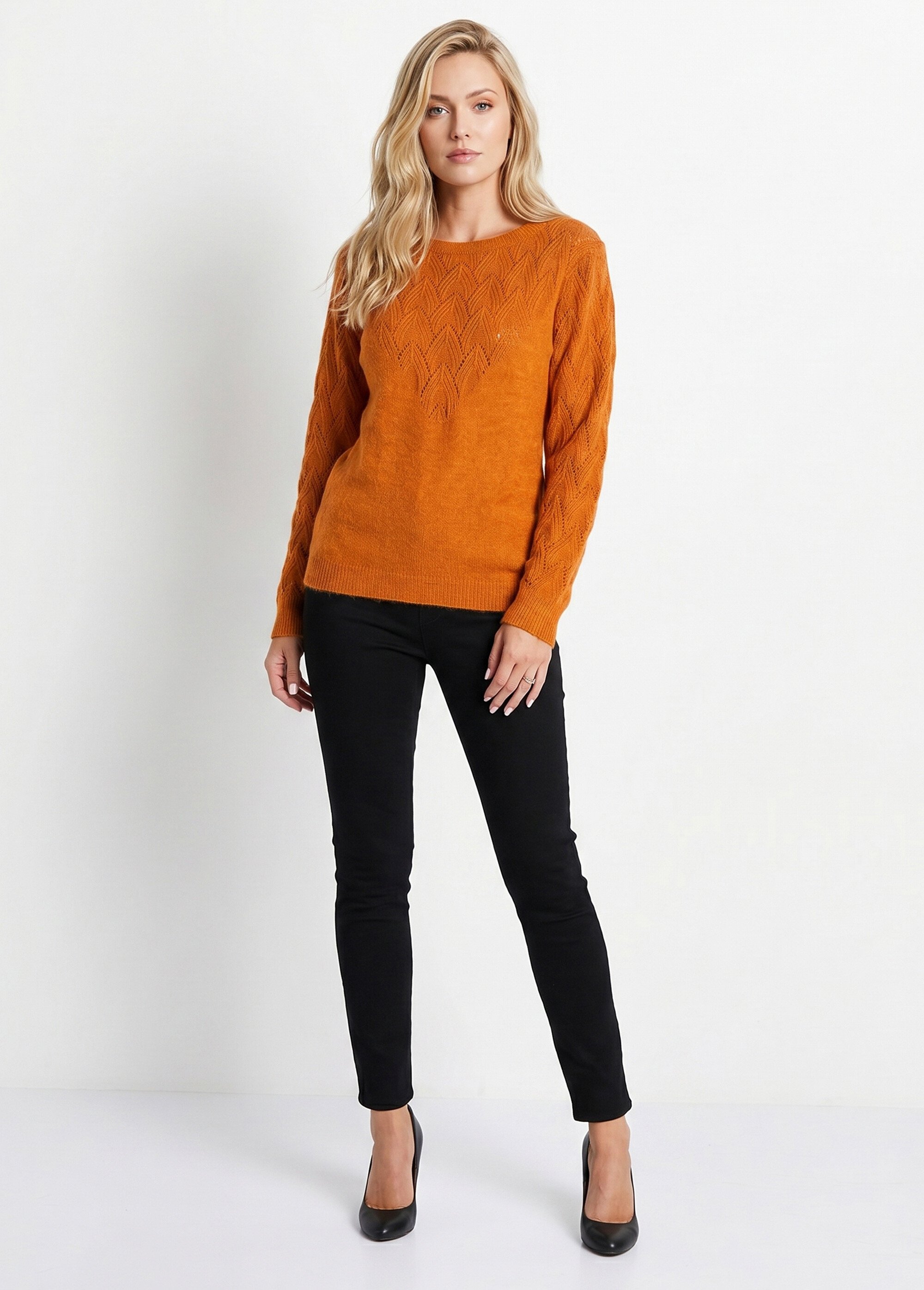 Pull doux uni col rond maille fantaisie Femme Marron PEUTON SI1