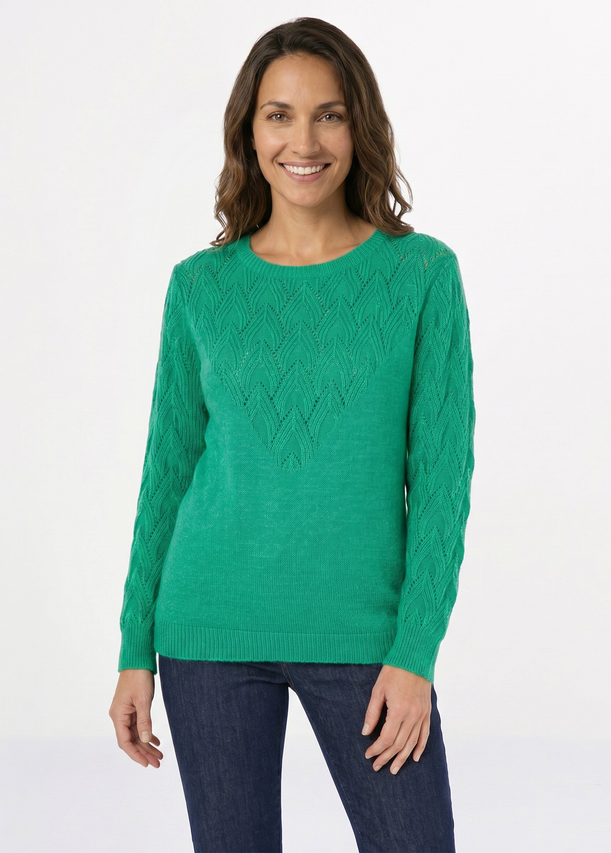 Pull doux uni col rond maille fantaisie Femme Vert PEUTON FA1