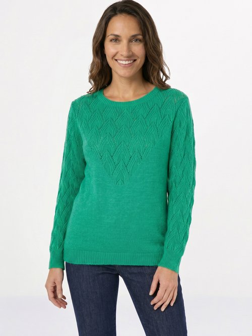Pull doux uni col rond maille fantaisie Femme Vert PEUTON FA1