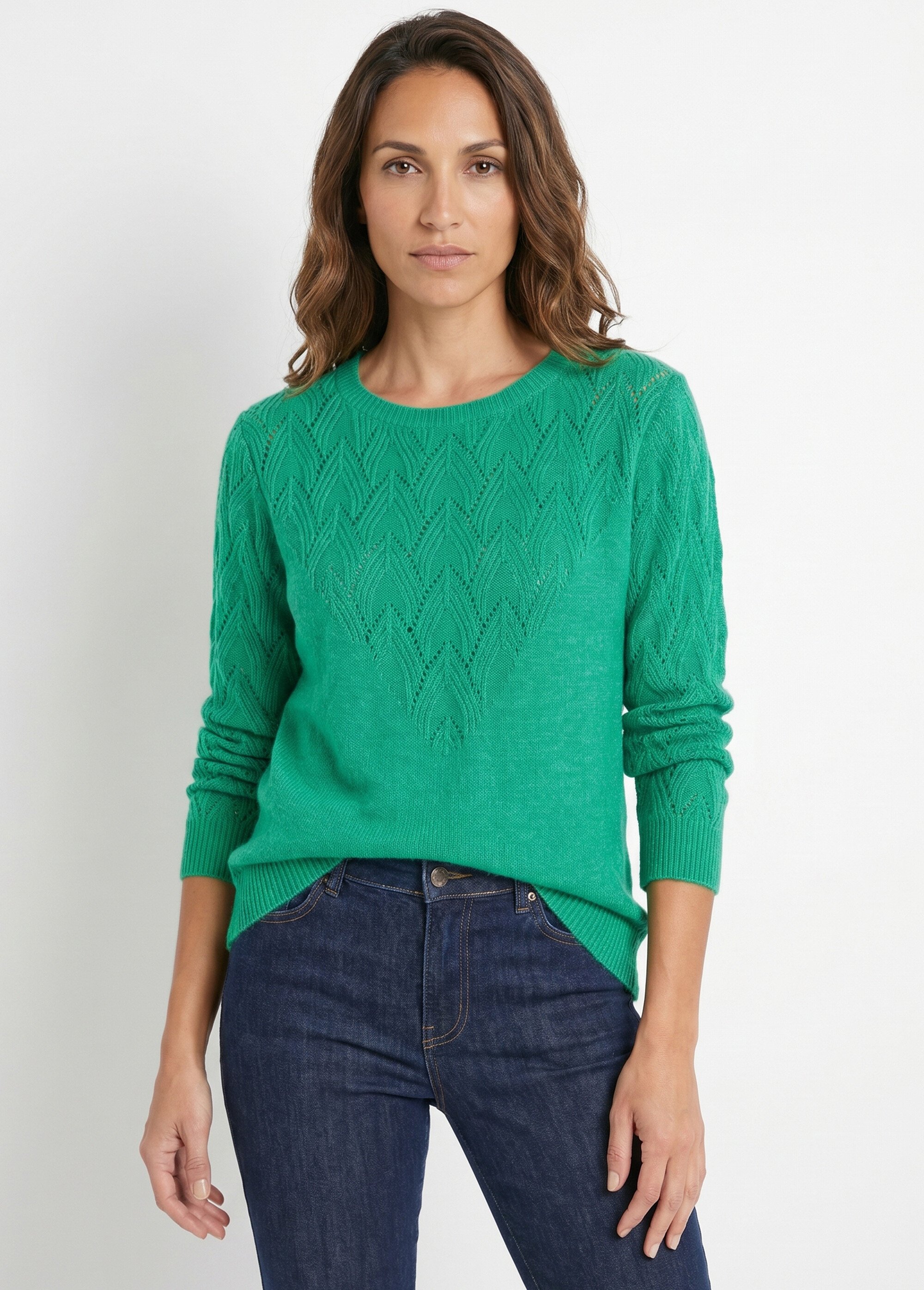 Pull doux uni col rond maille fantaisie