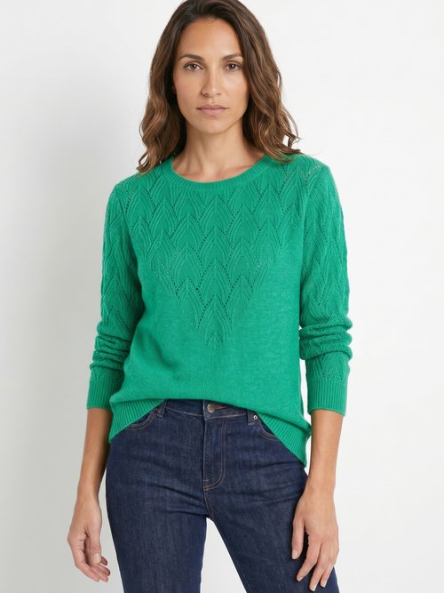 Pull doux uni col rond maille fantaisie Femme Vert PEUTON MV1