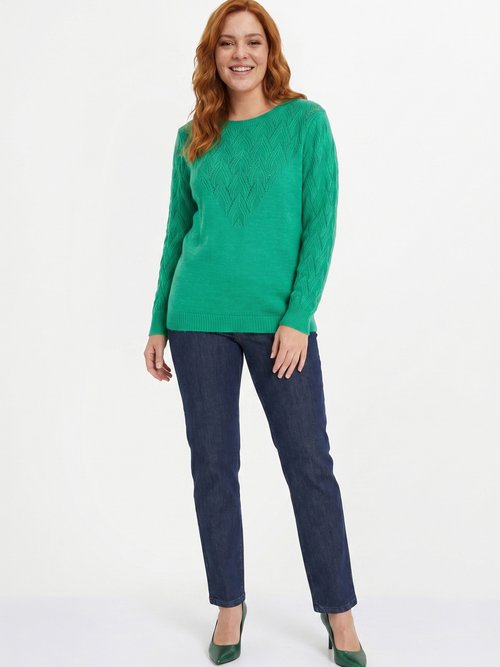 Pull doux uni col rond maille fantaisie Femme Grande Taille Vert PEUTON SI1