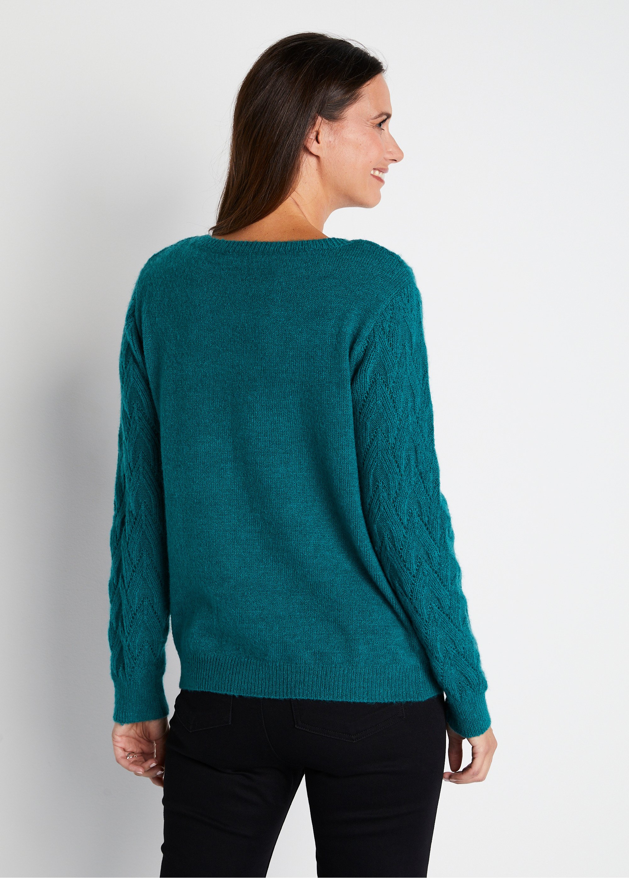 Pull doux uni col rond maille fantaisie