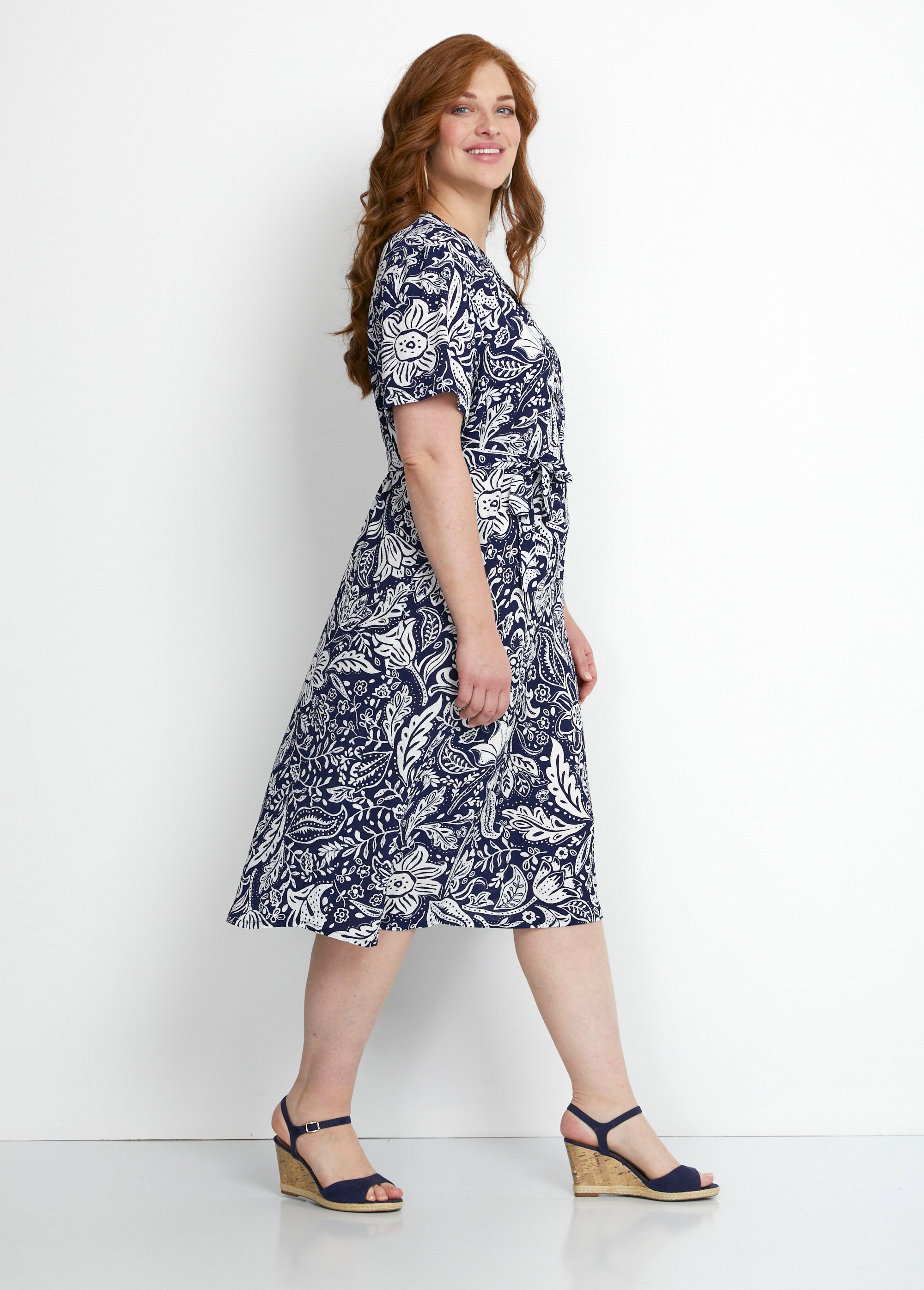 Robe courte tissu gaufré bicolore Femme Grande Taille Bleu EDIRNE DR1