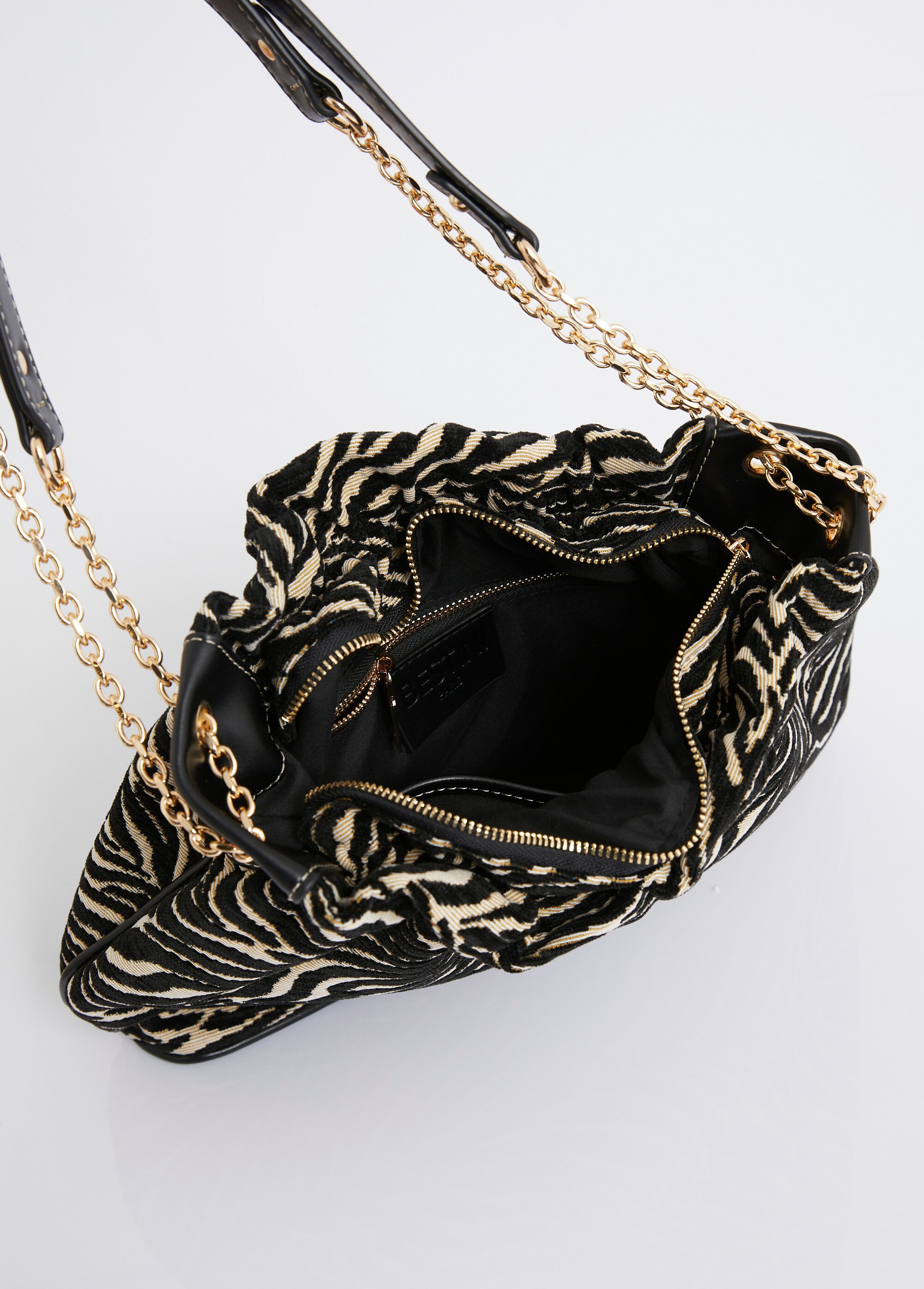 Sac à main bourse, motif velours zèbre Femme Gris MIM90795-3 DE2