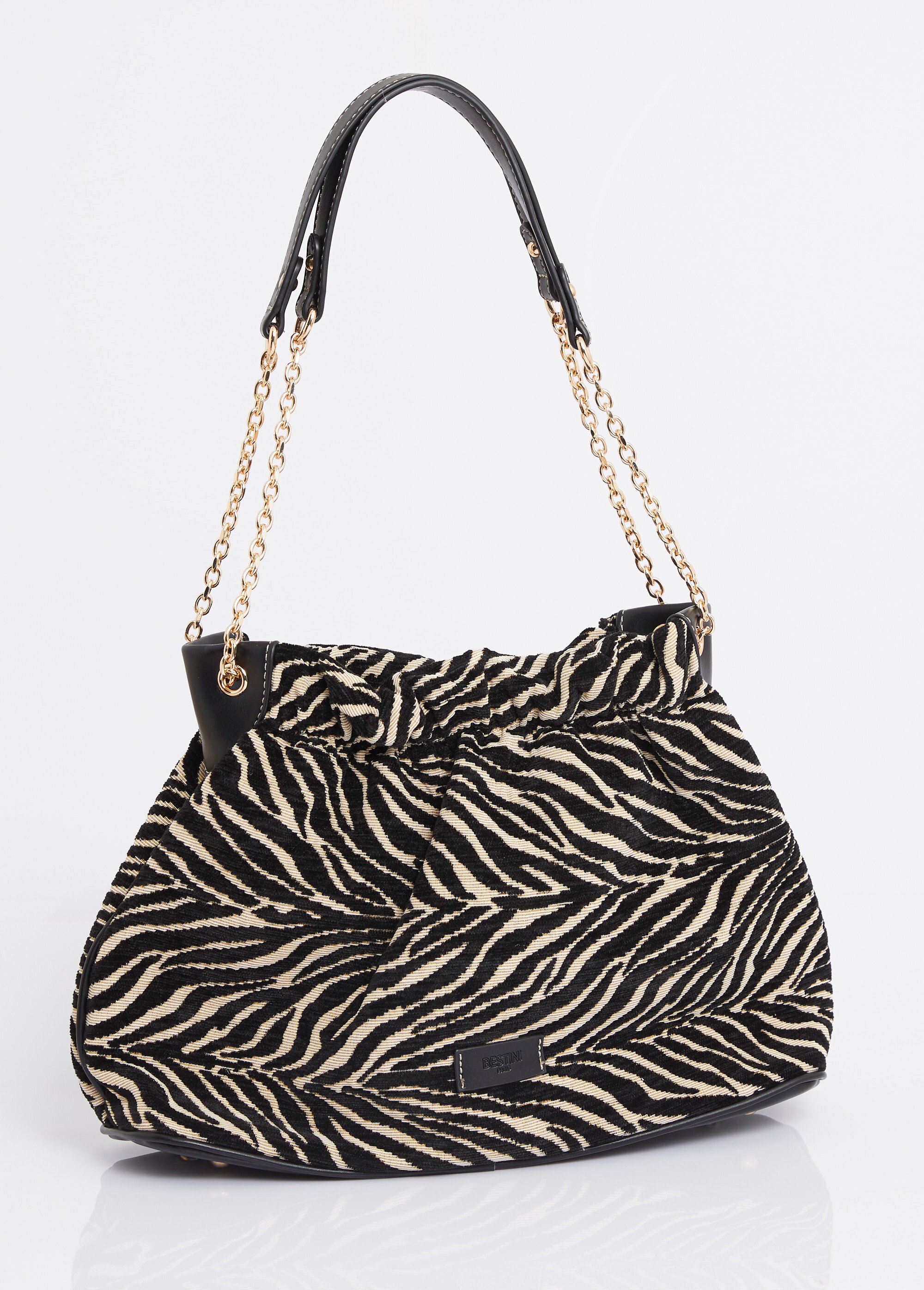 Sac à main bourse, motif velours zèbre Femme Gris MIM90795-3 DO1