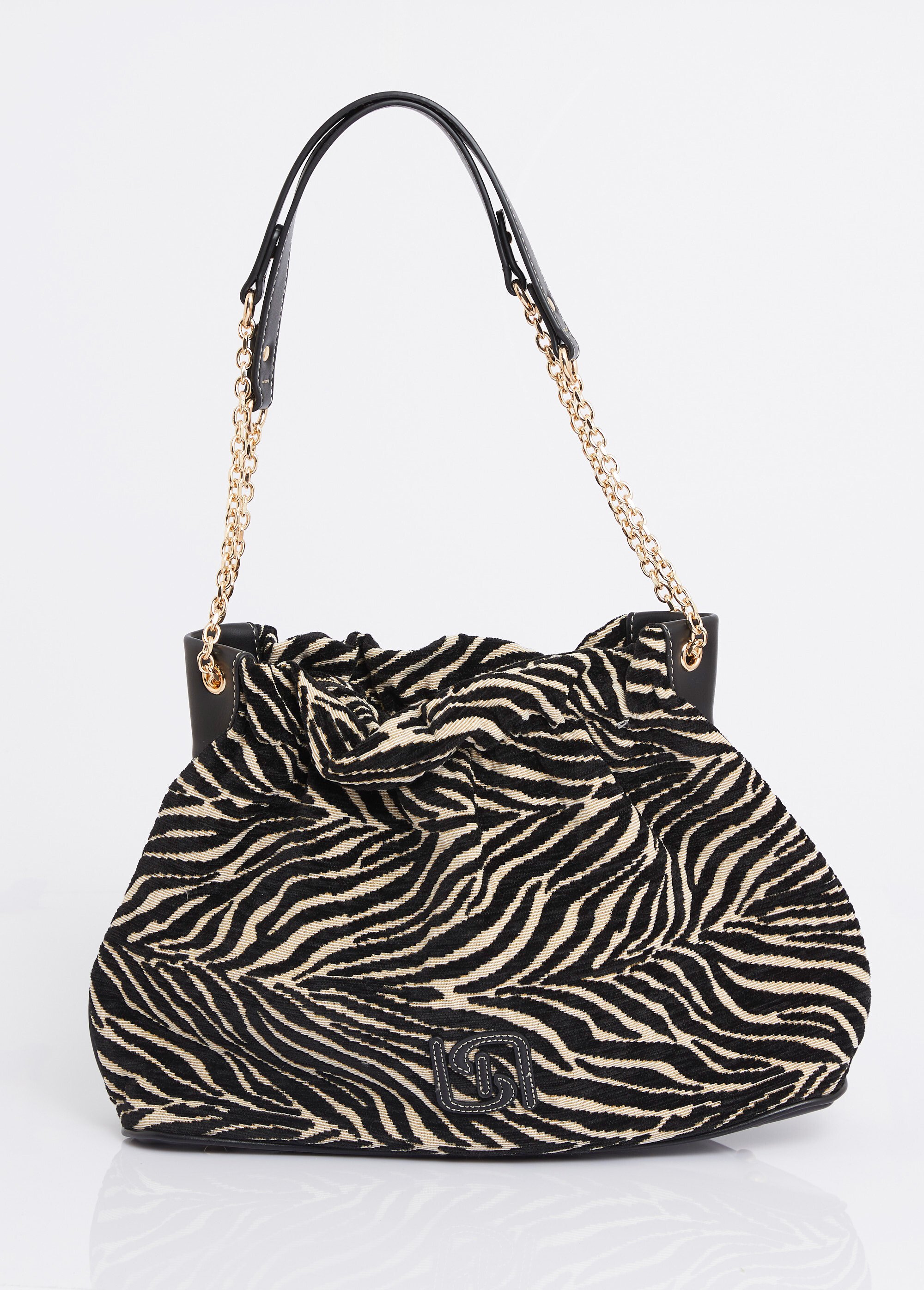 Sac à main bourse, motif velours zèbre Femme Gris MIM90795-3 FA1