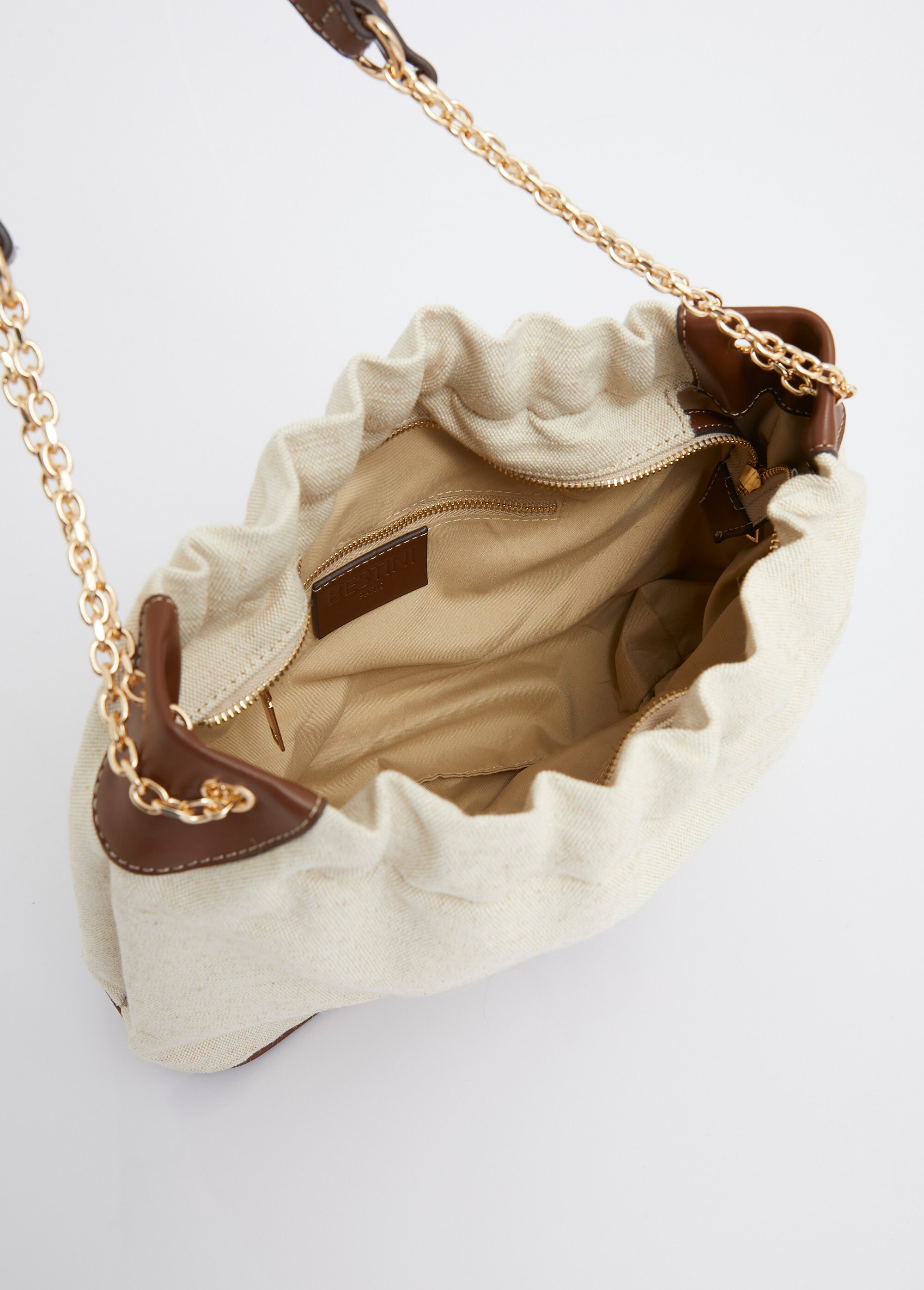 Sac à main bourse, toile effet lin Femme Beige MIM90795-5 DE2