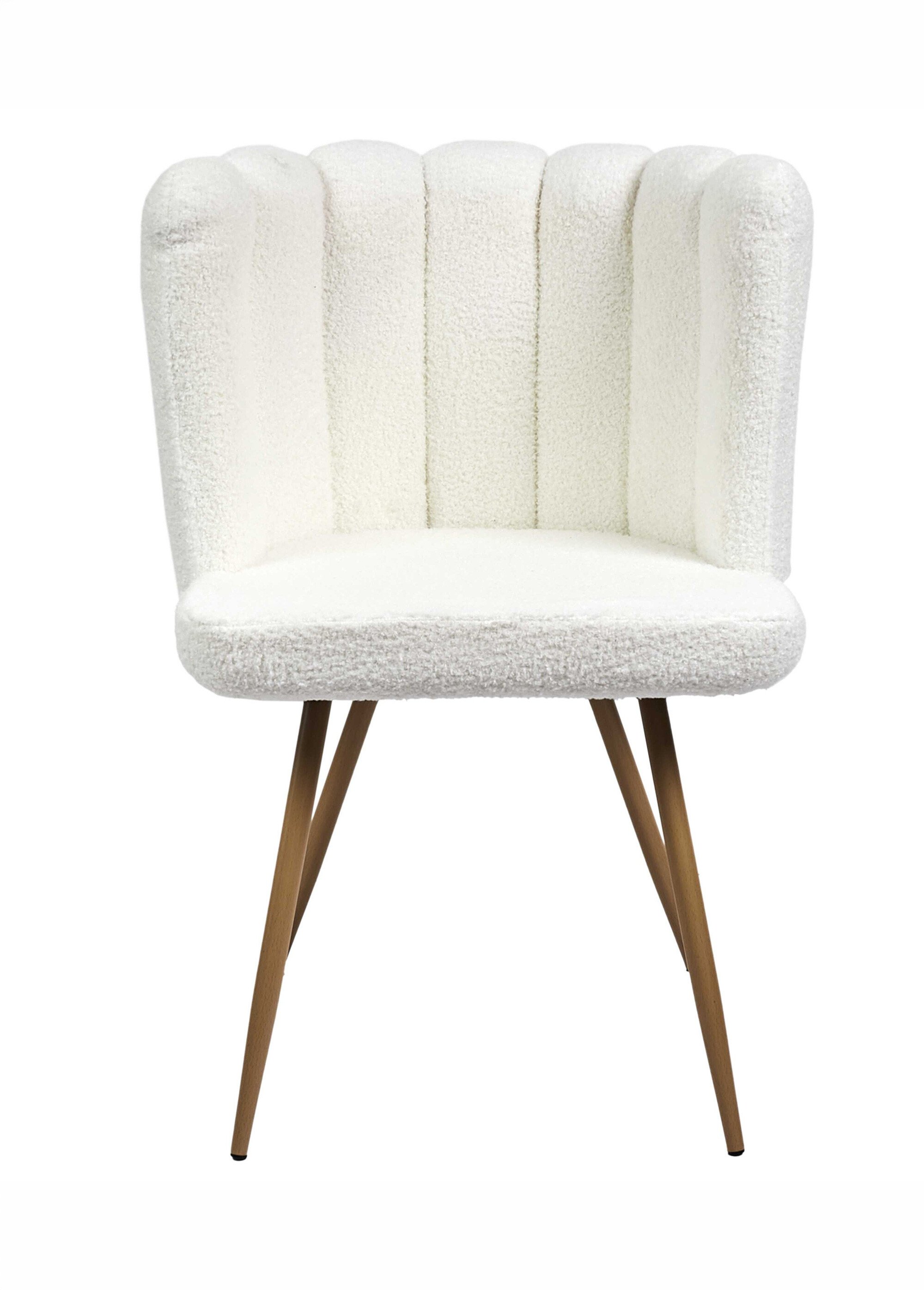 Set 2 Chaises bouclette ARIEL, pieds bois BLANC CMP-HD0057 DE1