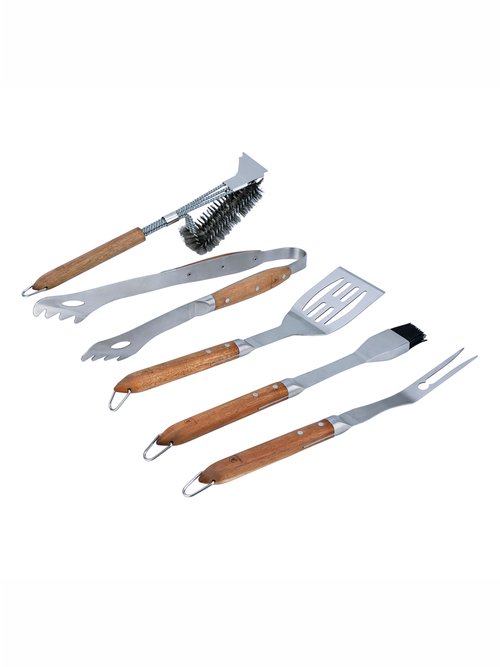 Set 5 Ustensiles barbecue acier/bois SEVE 3 Marron 9180620 DE1