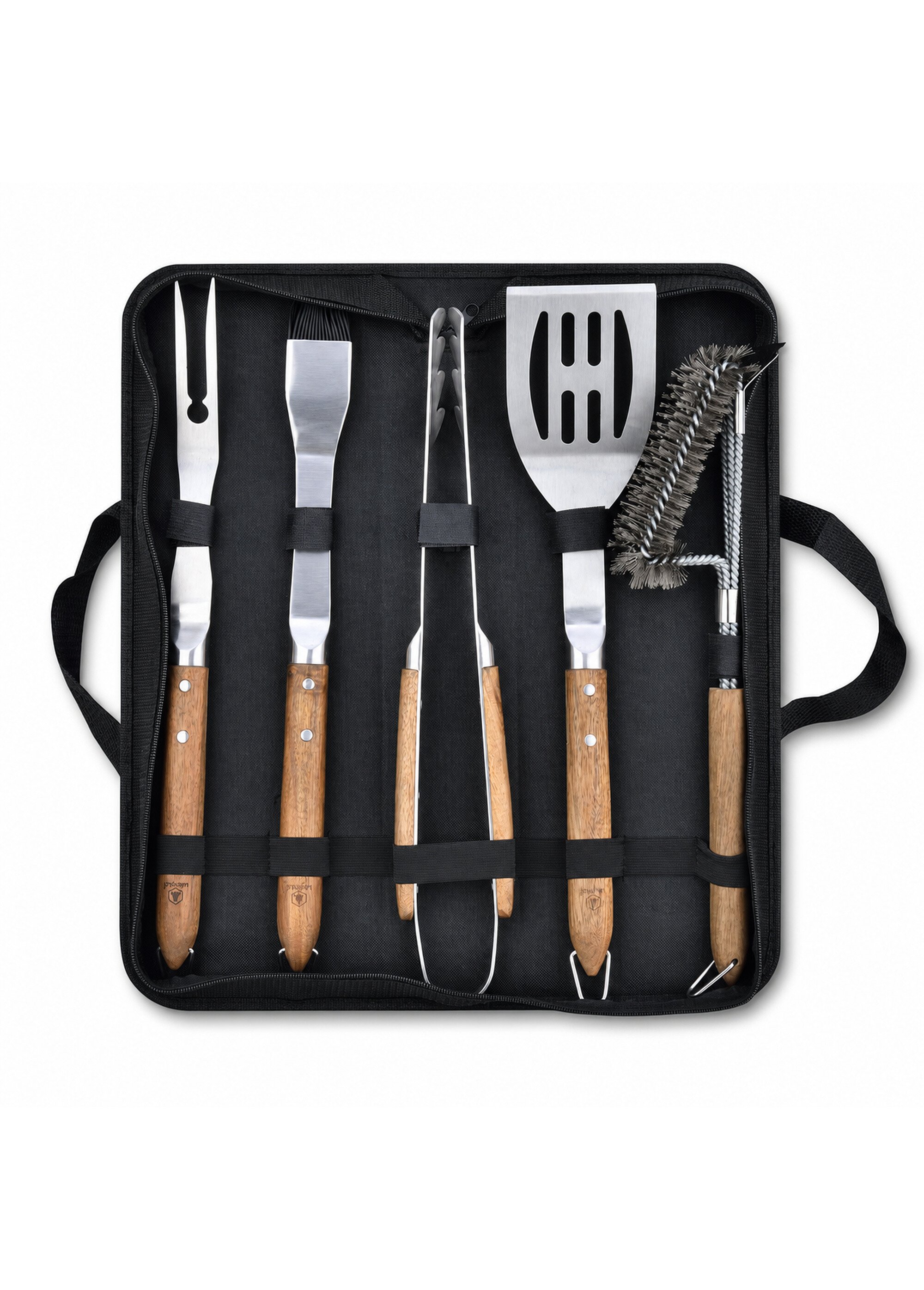Set 5 Ustensiles barbecue acier/bois SEVE 3 Marron 9180620 FA1