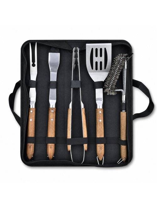 Set 5 Ustensiles barbecue acier/bois SEVE 3 Marron 9180620 FA1