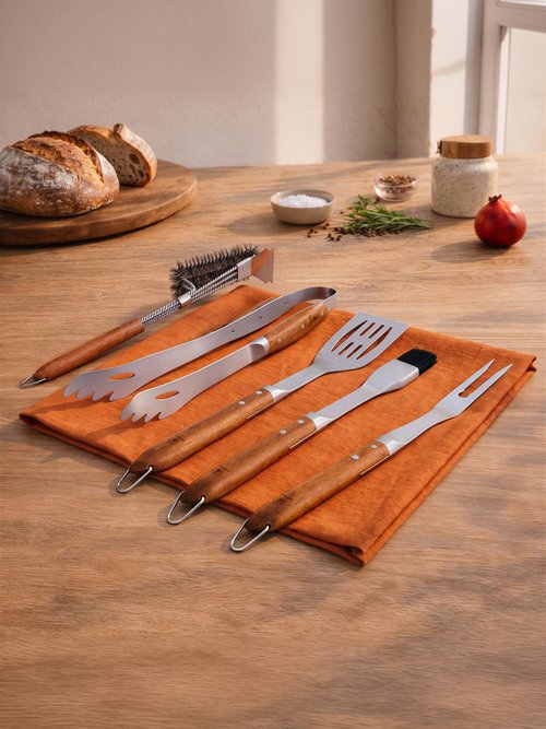 Set 5 Ustensiles barbecue acier/bois SEVE 3 Marron 9180620 SI1