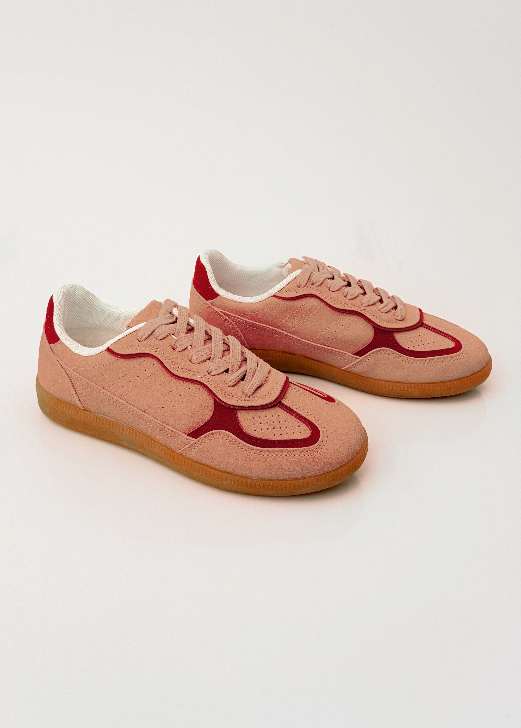 Sneakers simili cuir lisse et suédé Femme Rose COVLT33-76 DE1