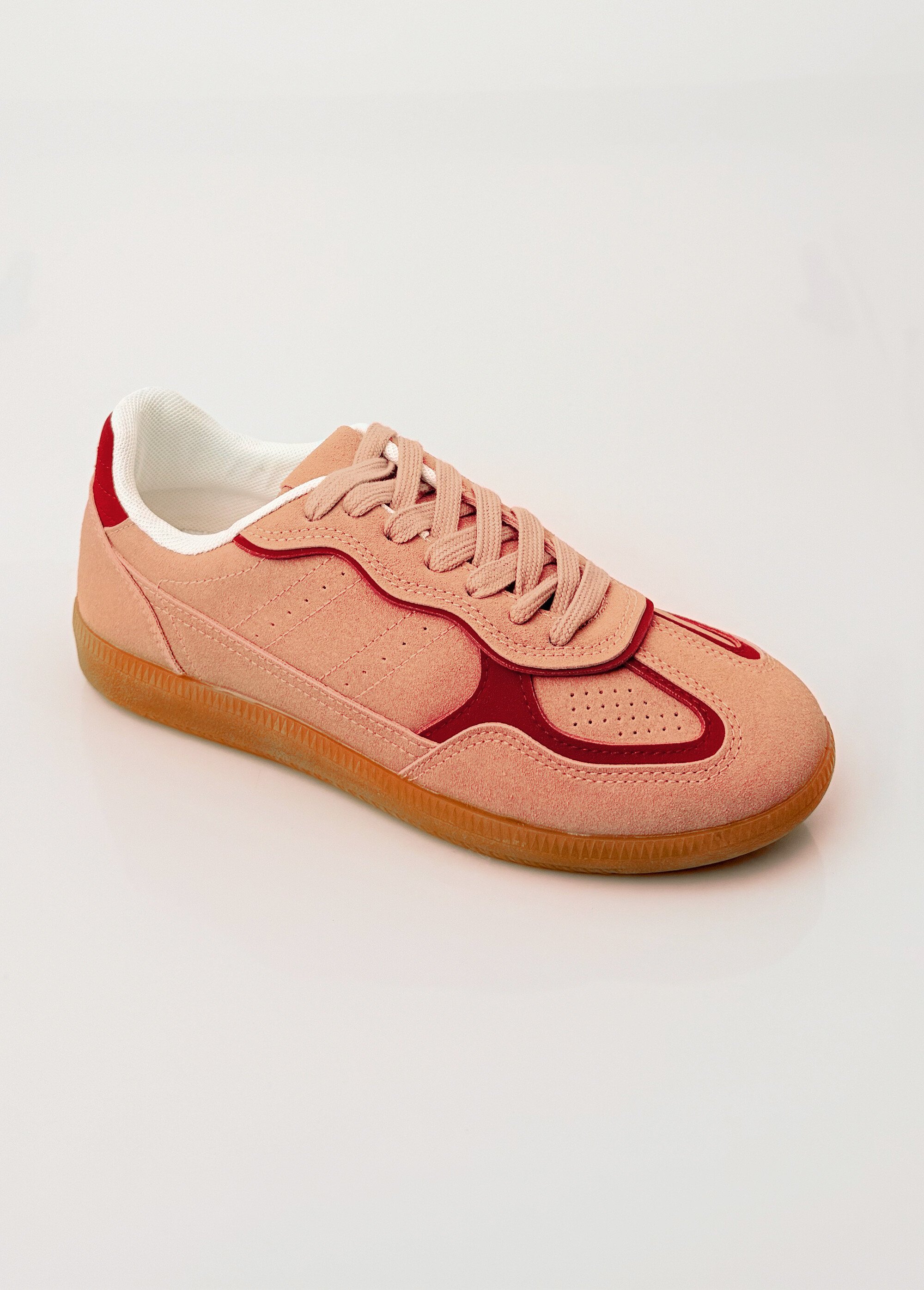 Sneakers simili cuir lisse et suédé Femme Rose COVLT33-76 FA1
