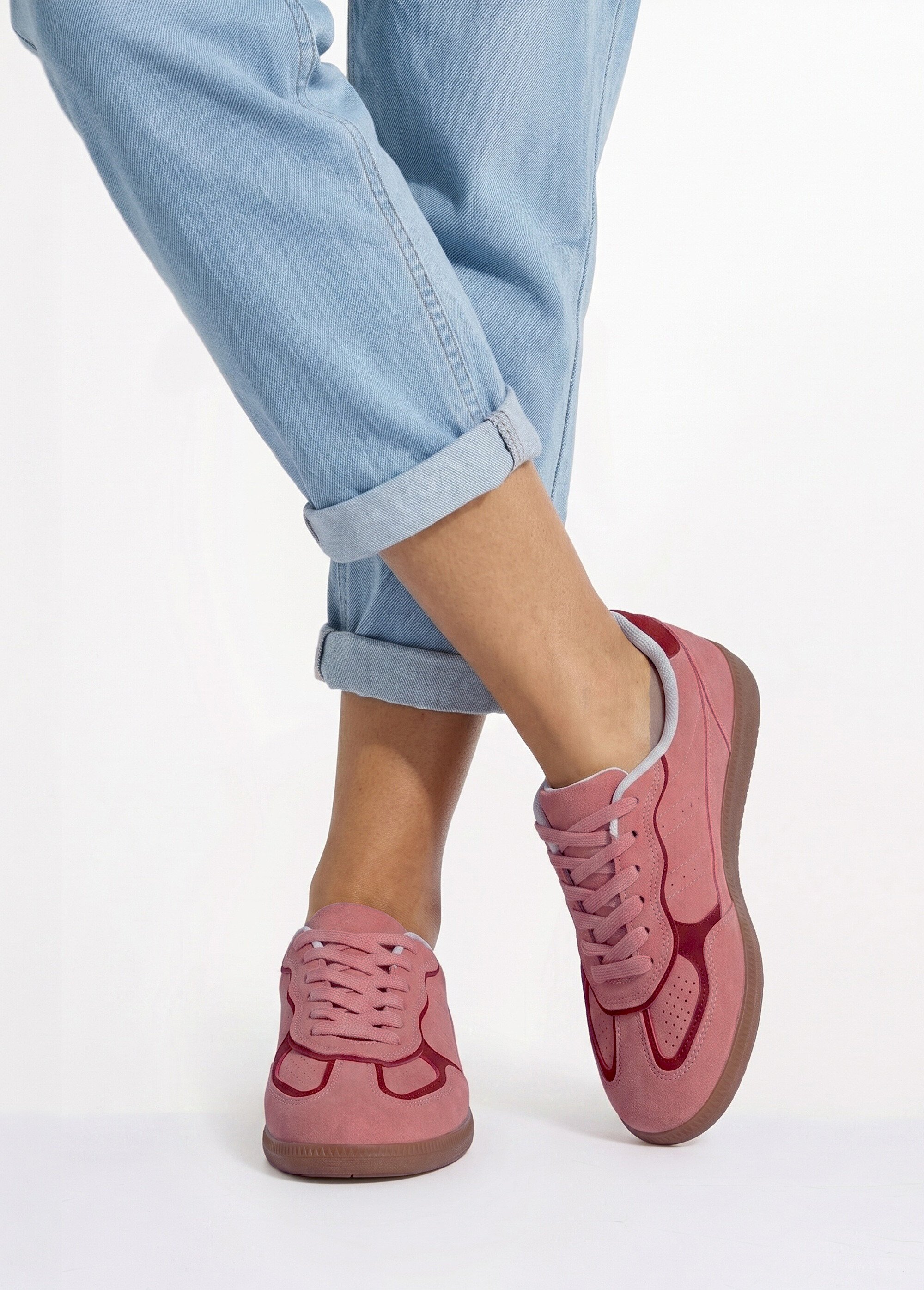 Sneakers simili cuir lisse et suédé Femme Rose COVLT33-76 SI1
