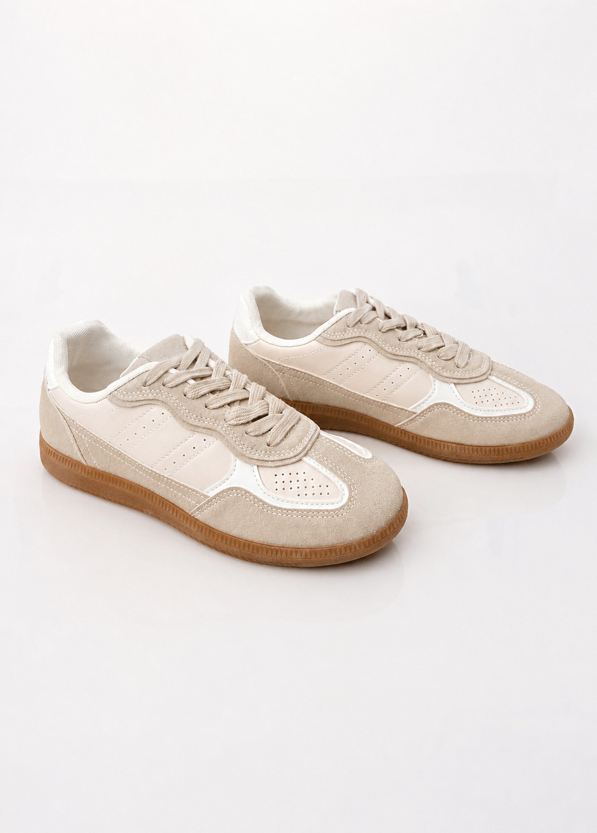 Sneakers simili cuir lisse et suédé Femme Beige COVLT33-76 DE1