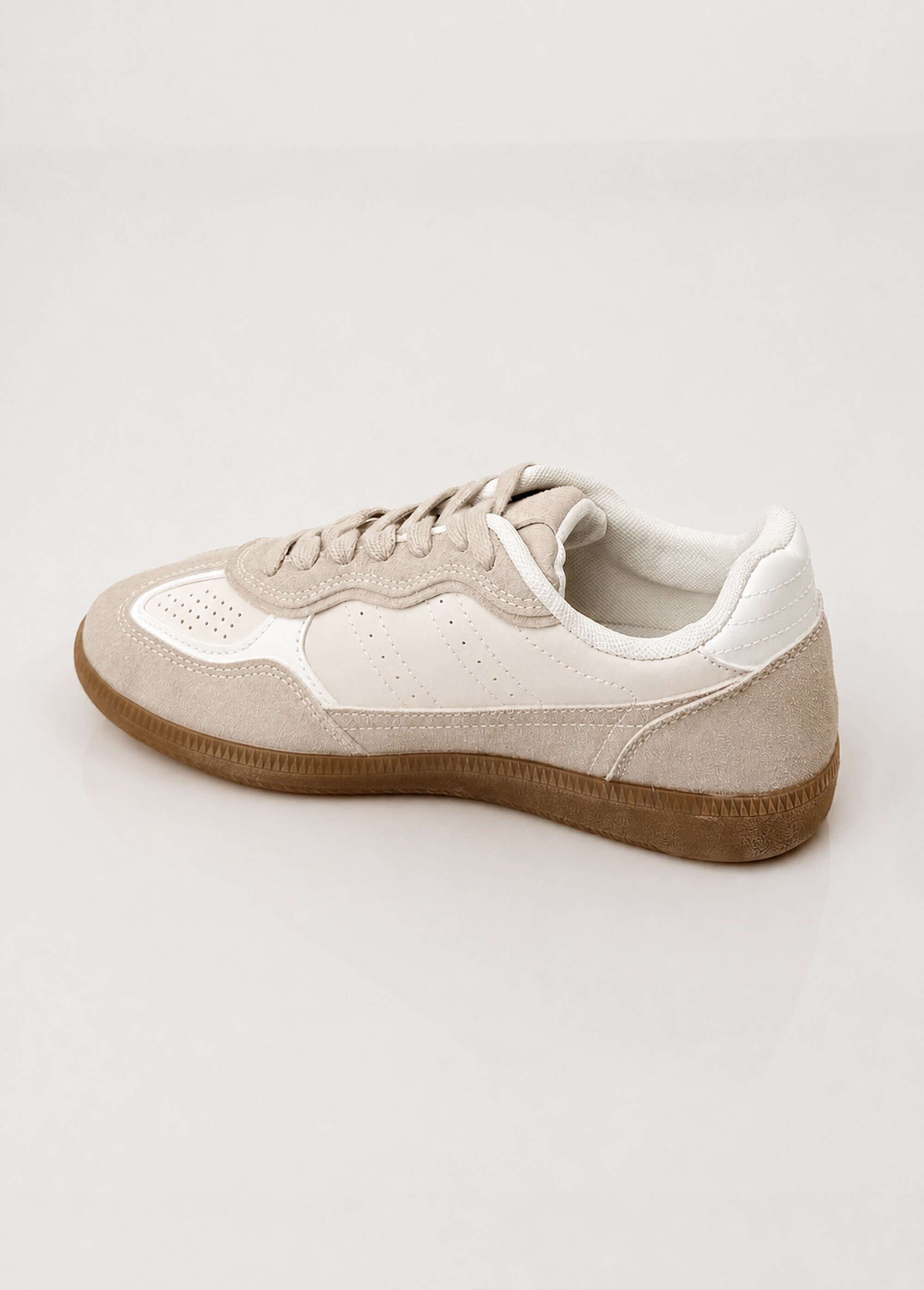 Sneakers simili cuir lisse et suédé Femme Beige COVLT33-76 DO1