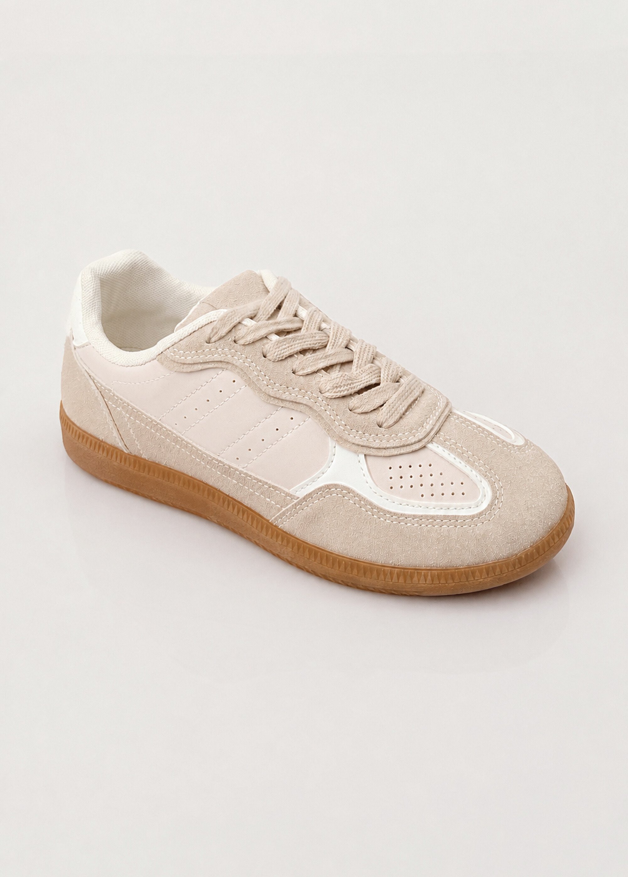 Sneakers simili cuir lisse et suédé Femme Beige COVLT33-76 FA1