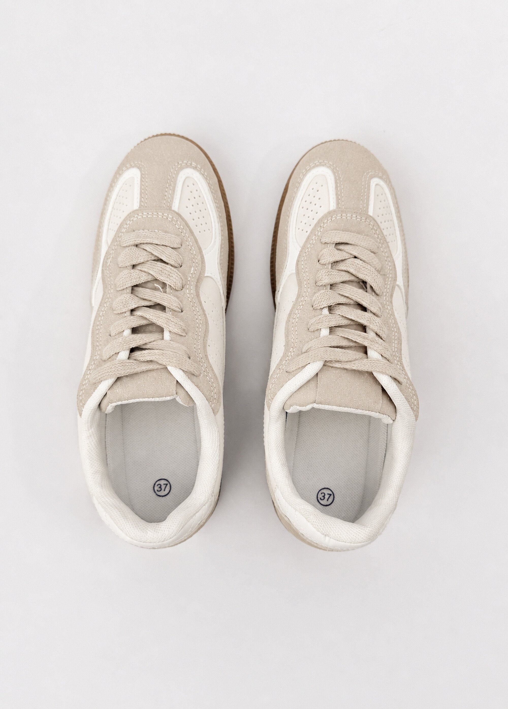 Sneakers simili cuir lisse et suédé Femme Beige COVLT33-76 OV1