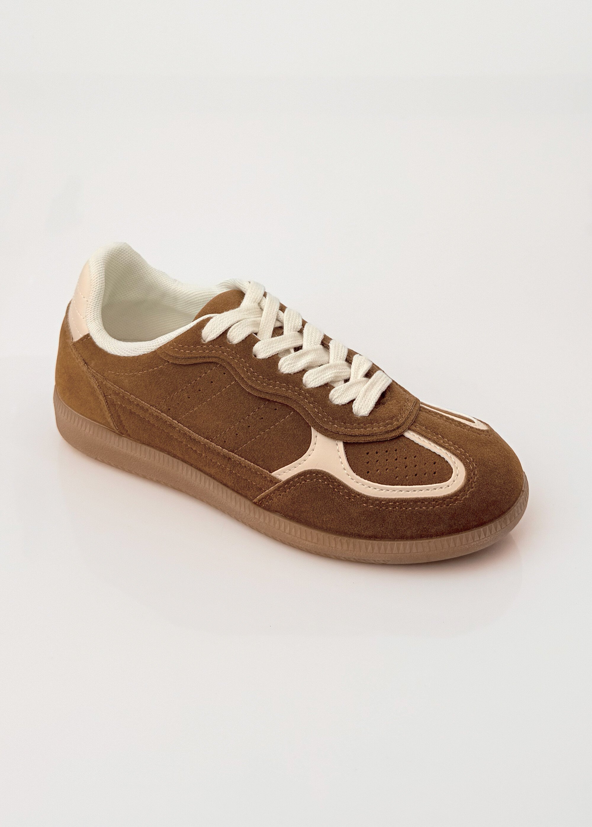 Sneakers simili cuir lisse et suédé Femme Marron COVLT33-76 FA1