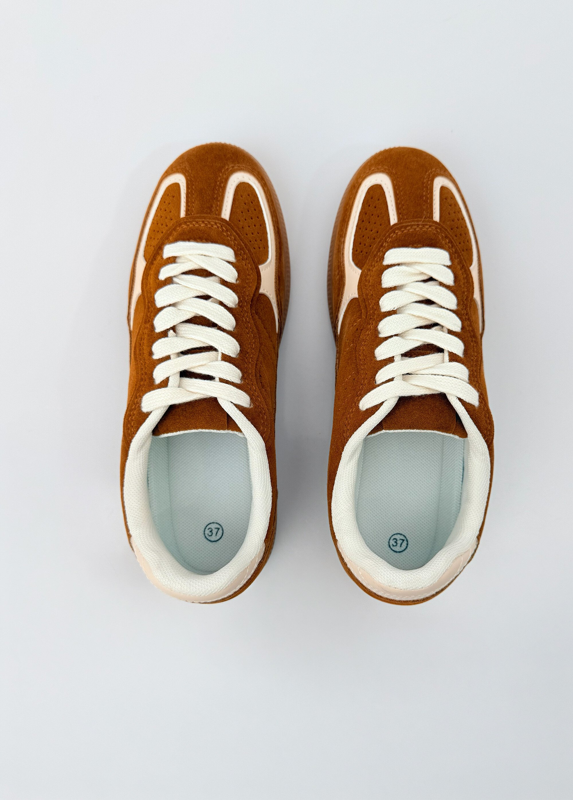 Sneakers simili cuir lisse et suédé Femme Marron COVLT33-76 OV1