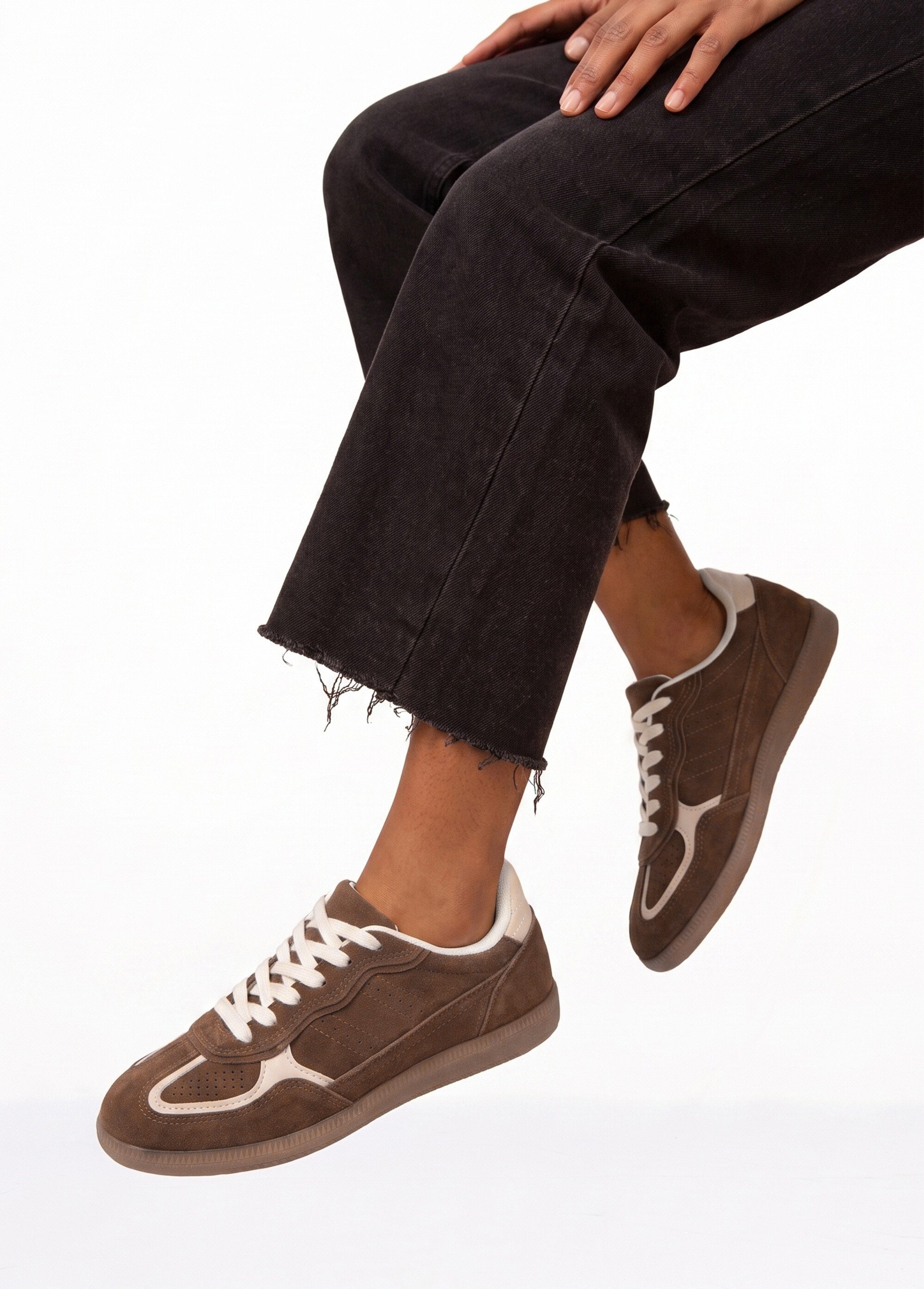 Sneakers simili cuir lisse et suédé Femme Marron COVLT33-76 SI1