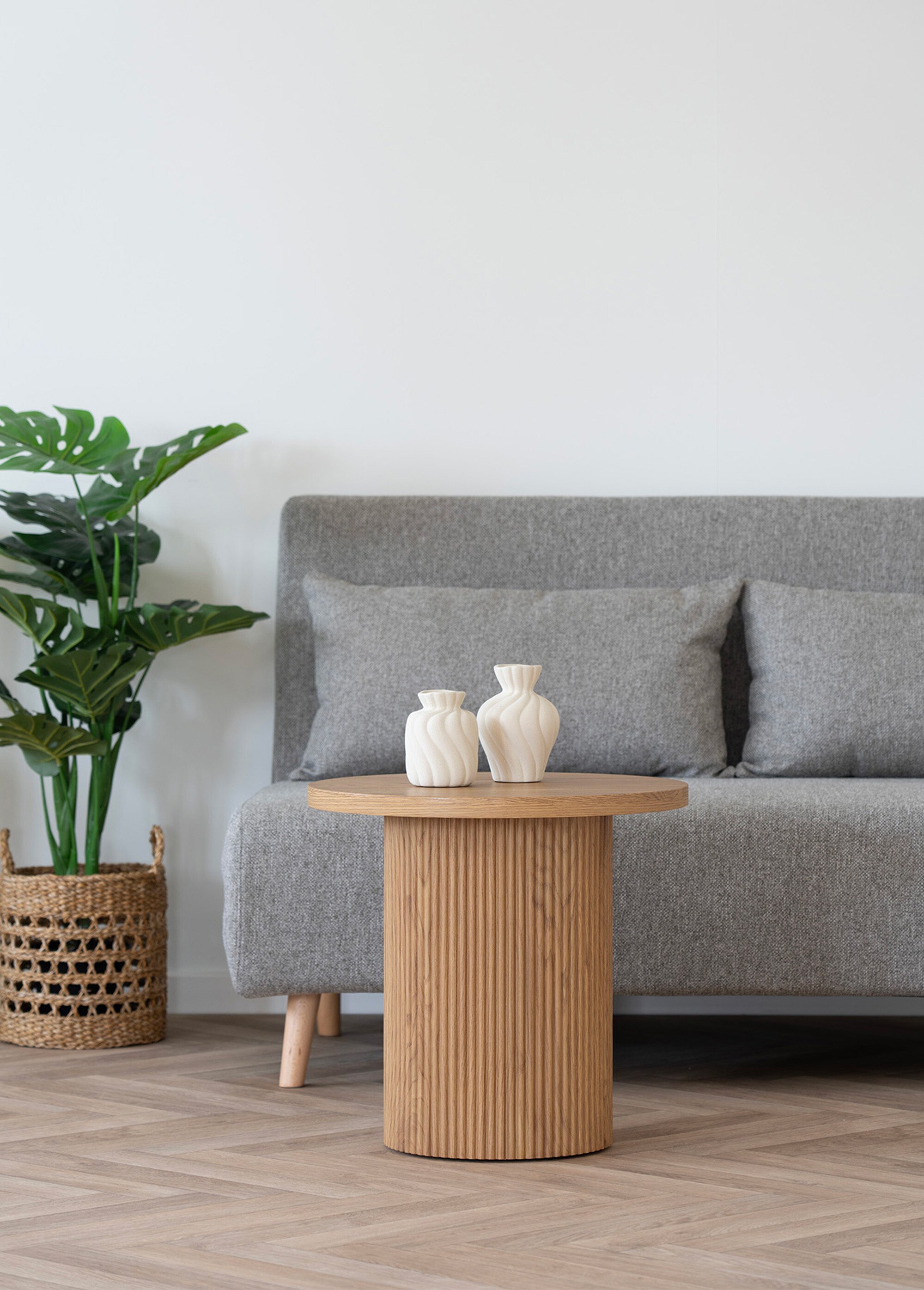 Table d'appoint ronde en chêne plaqué BEIGE HN-2102111 SI2