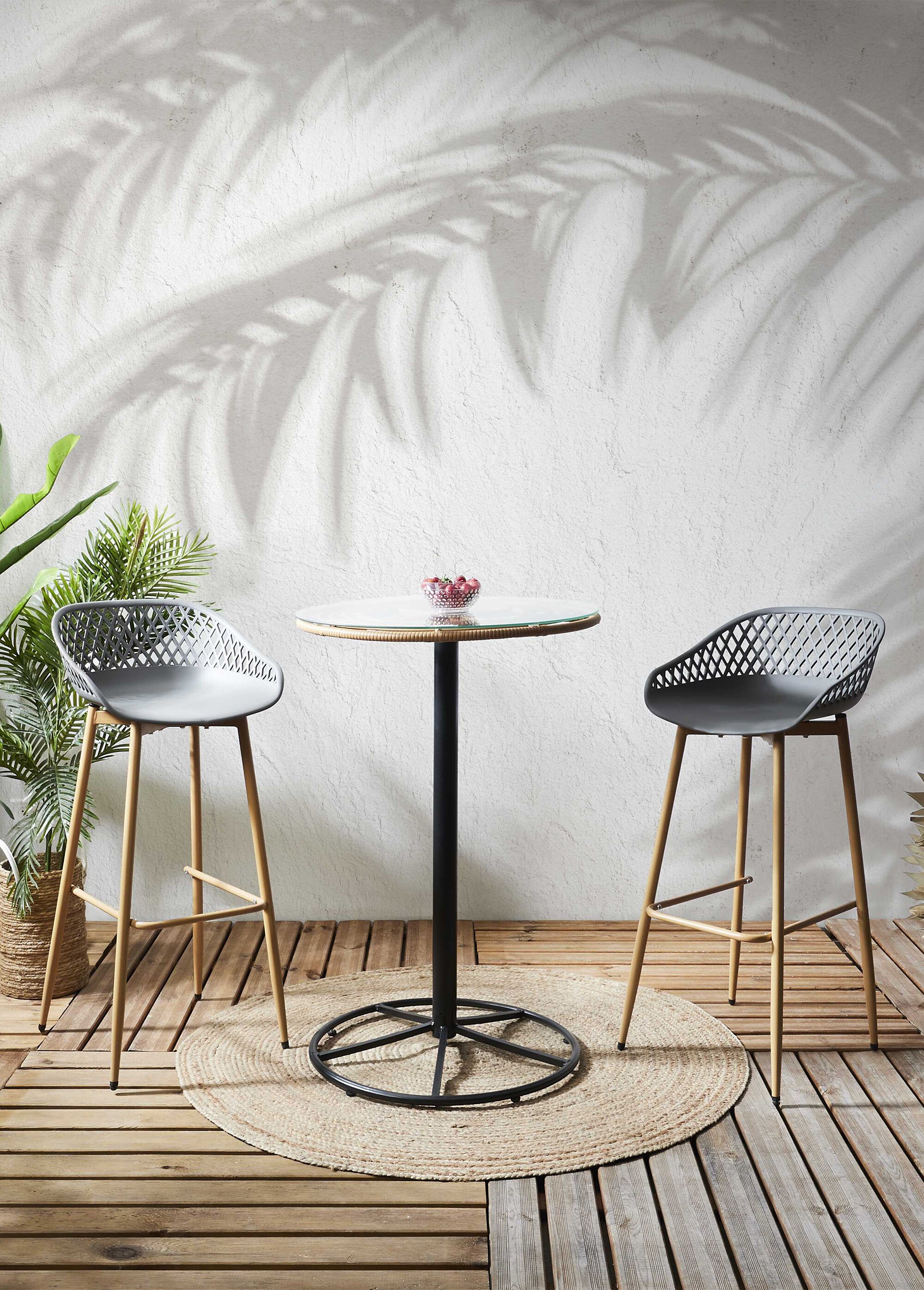 Tabouret de bar avec dossier ajouré GRIS CMP-HDO7285 SI1