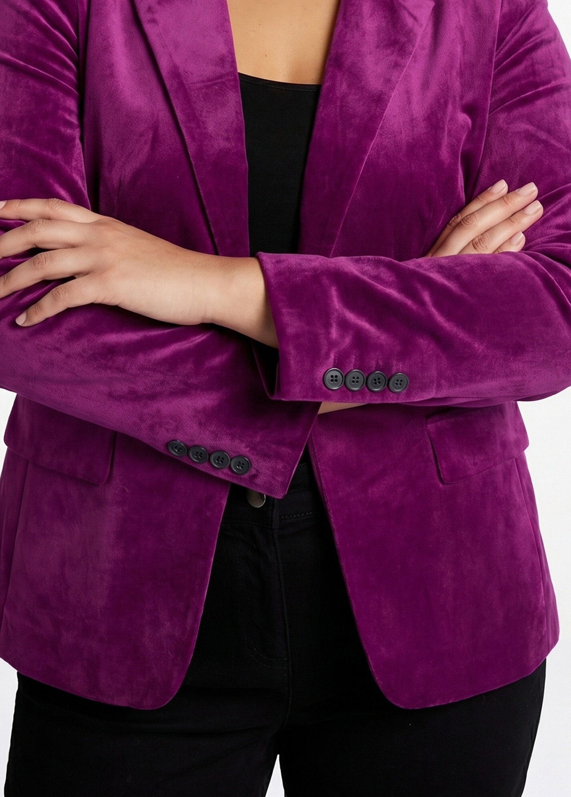 Veste blazer droite velours uni col tailleur