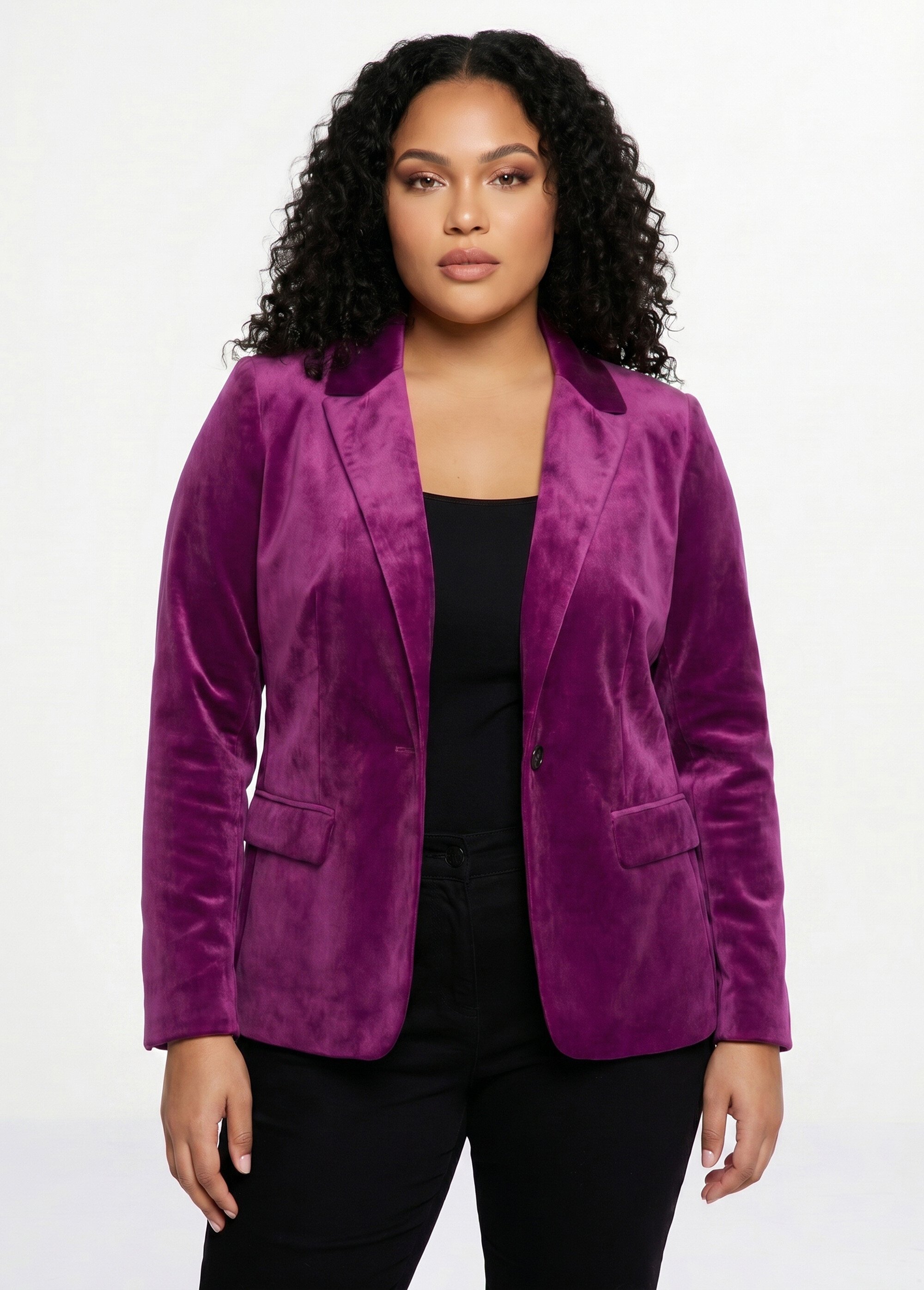 Veste blazer droite velours uni col tailleur Femme Grande Taille Violet TIBUS FA1
