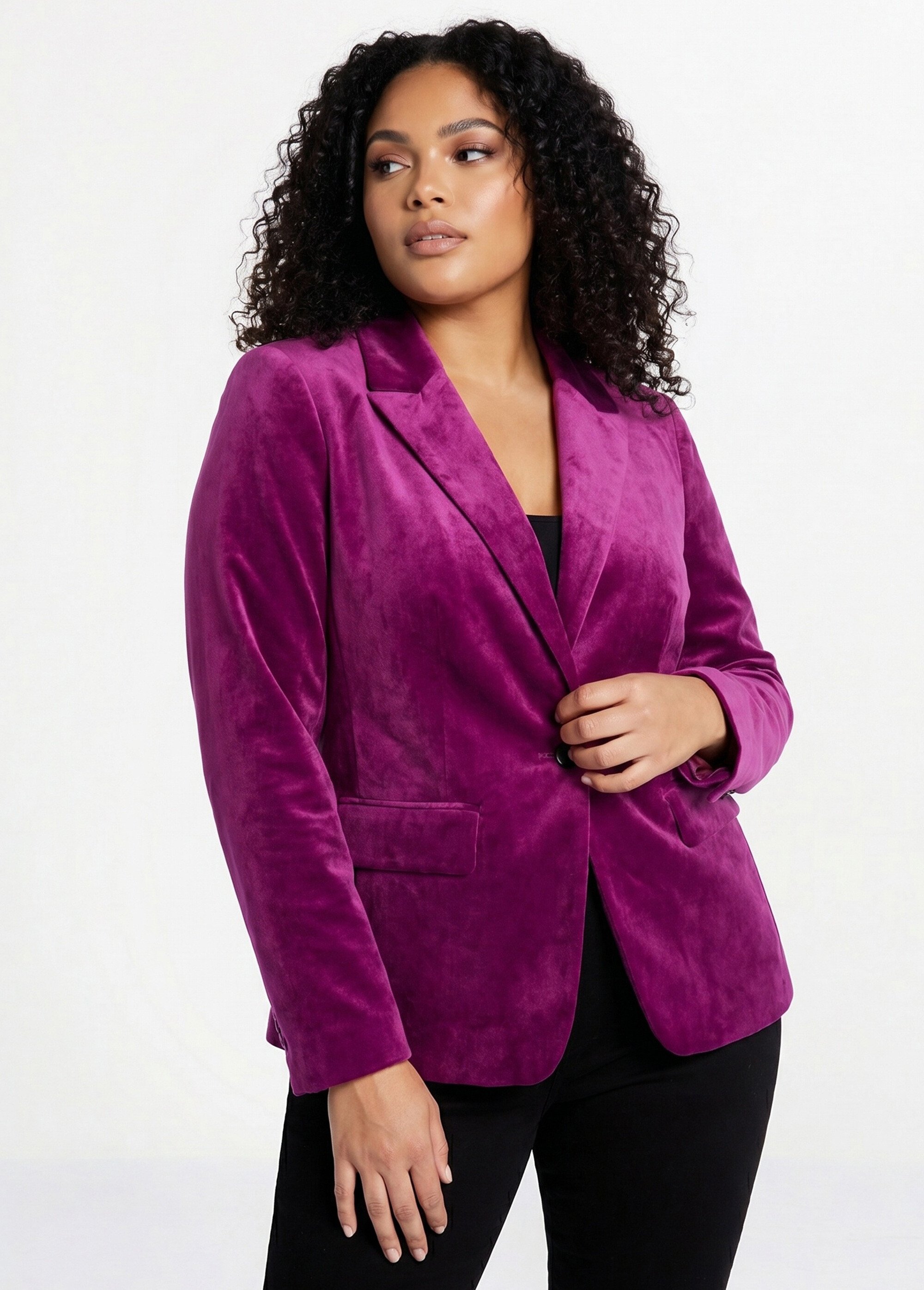 Veste blazer droite velours uni col tailleur Femme Grande Taille Violet TIBUS MV1