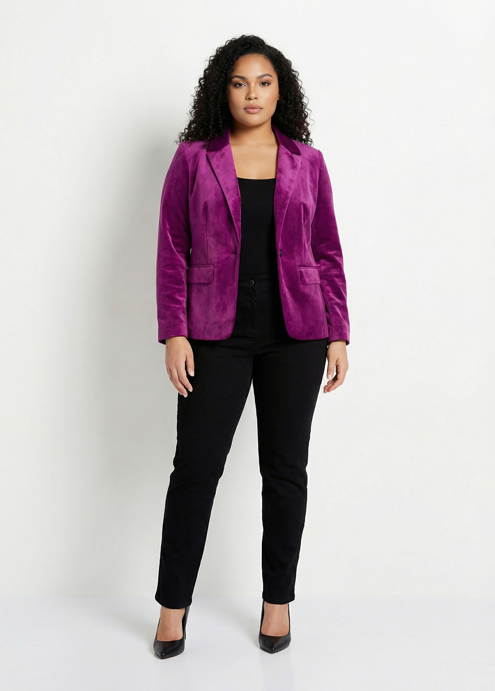 Veste blazer droite velours uni col tailleur Femme Grande Taille Violet TIBUS SI1