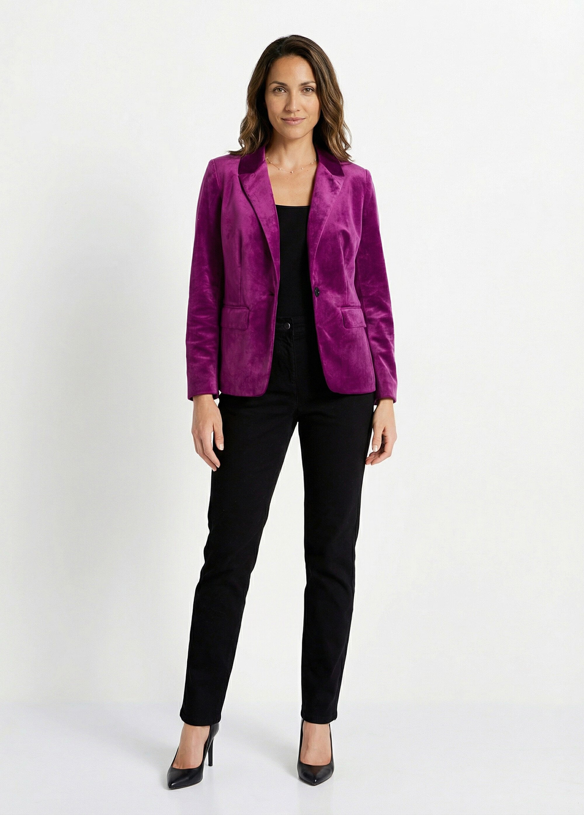 Veste blazer droite velours uni col tailleur Femme Violet TIBUS SI1