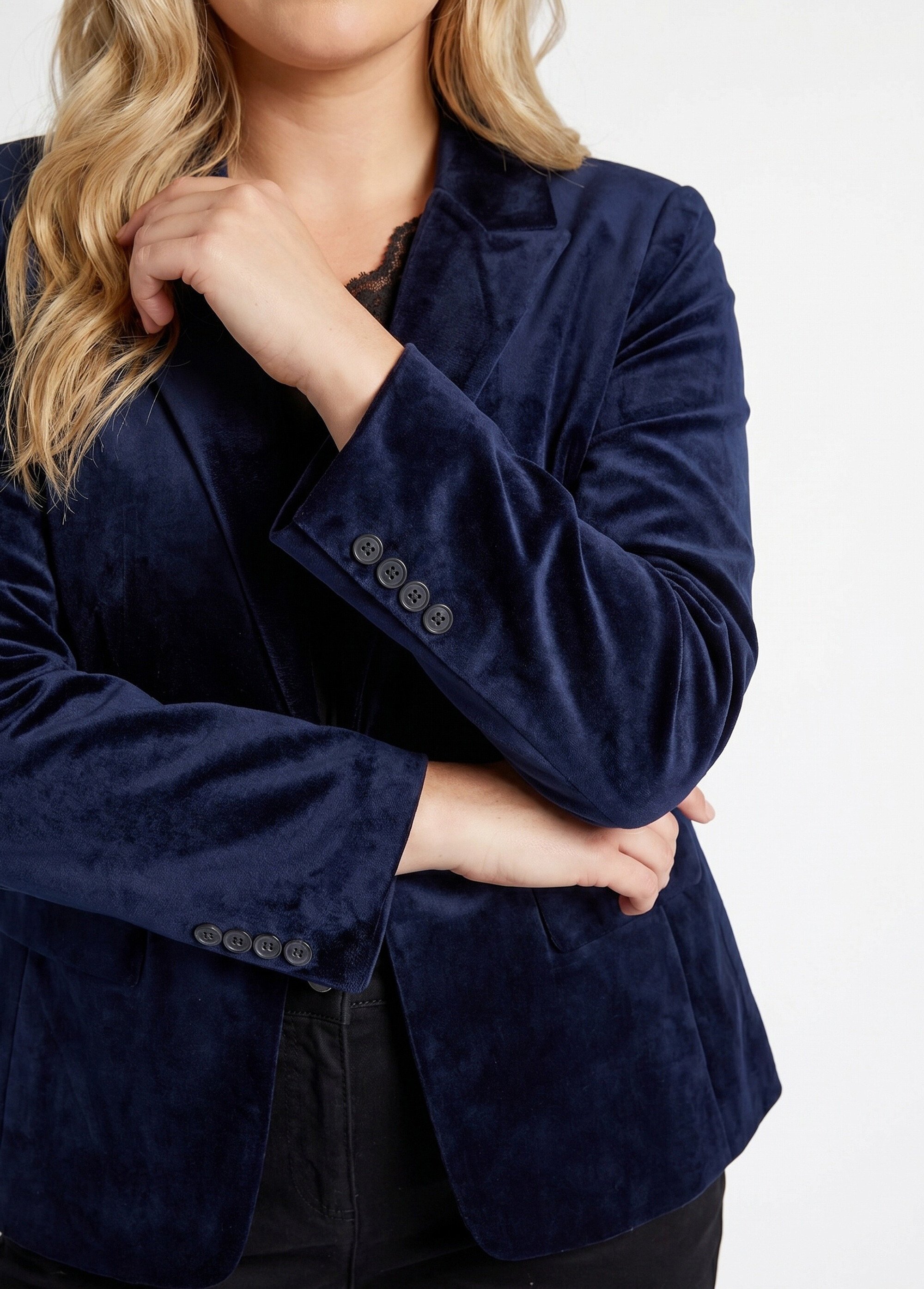 Veste blazer droite velours uni col tailleur
