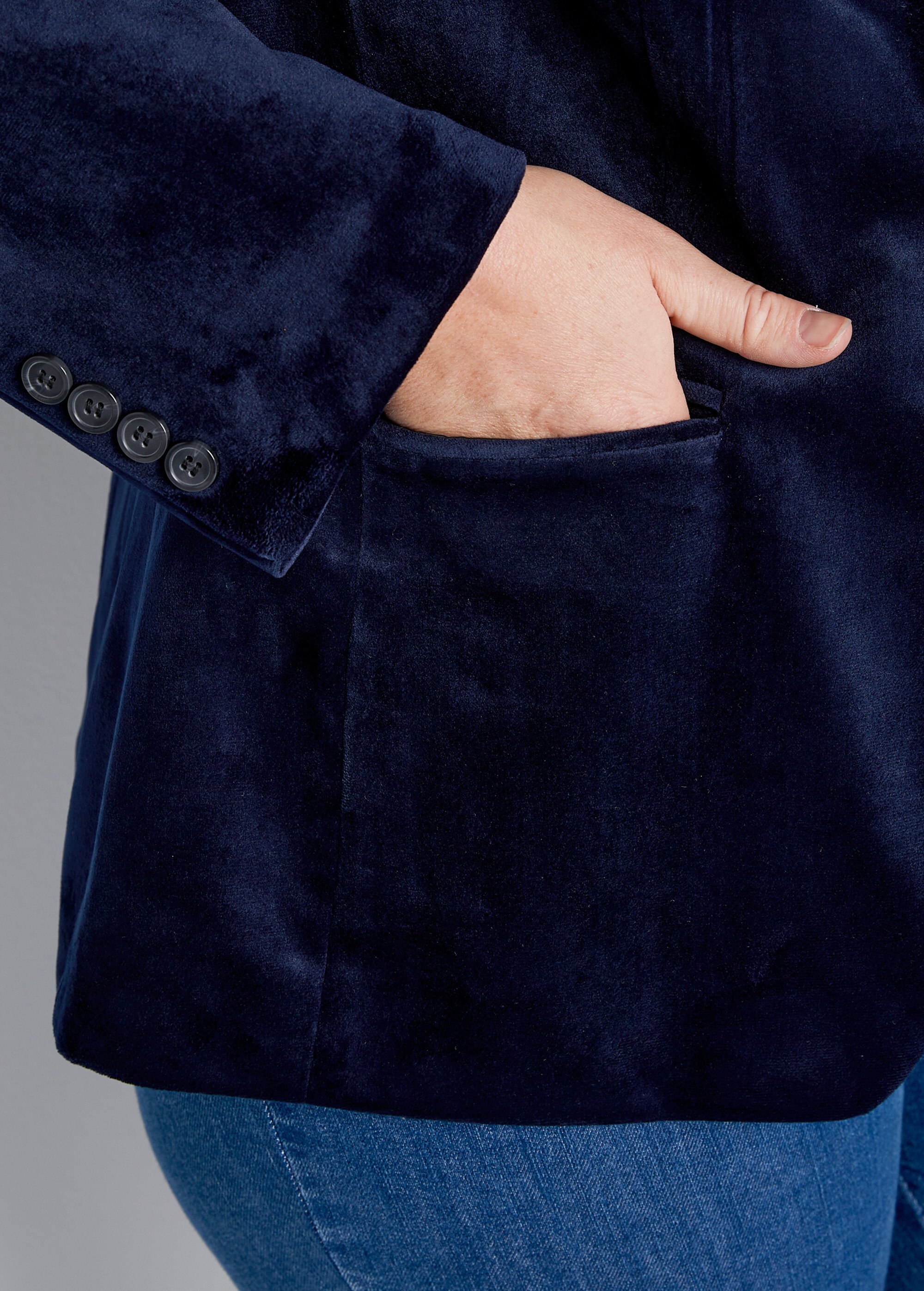 Veste blazer droite velours uni col tailleur Femme Grande Taille Bleu TIBUS DE2