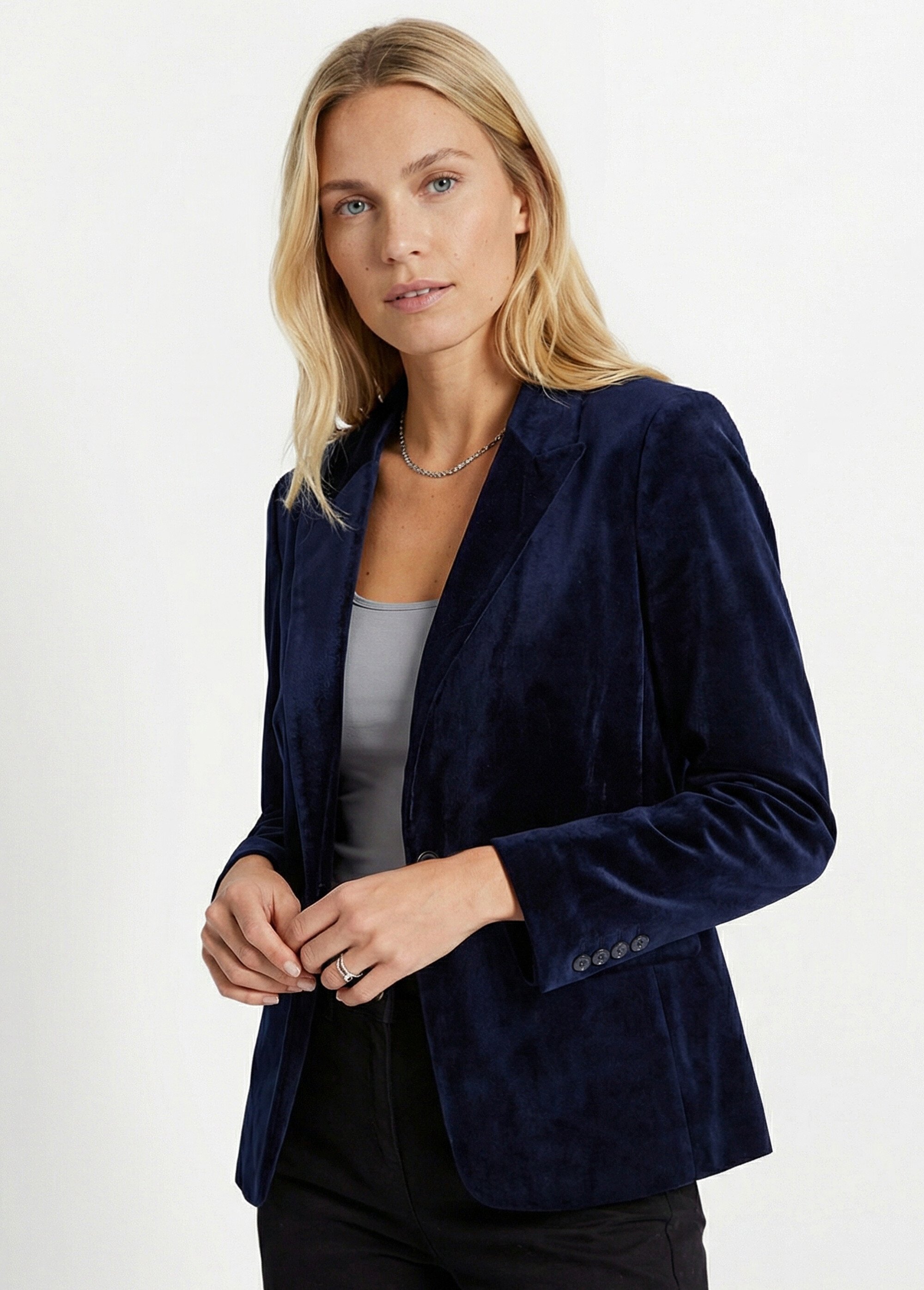 Veste blazer droite velours uni col tailleur