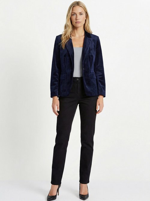 Veste blazer droite velours uni col tailleur Femme Bleu TIBUS SI1