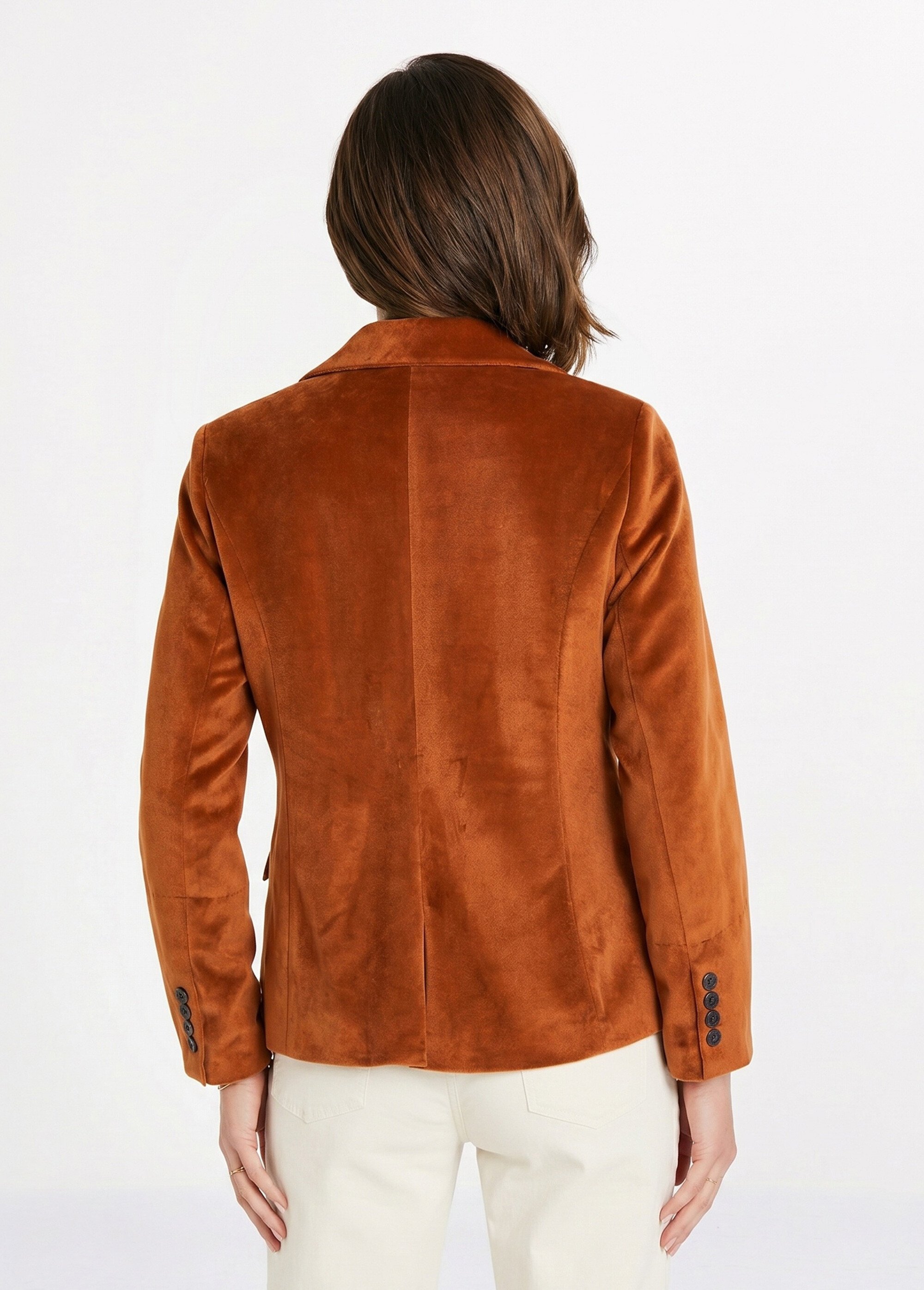 Veste blazer droite velours uni col tailleur Femme Marron TIBUS DO1