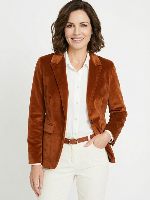 Veste blazer droite velours uni col tailleur Femme Marron TIBUS FA1